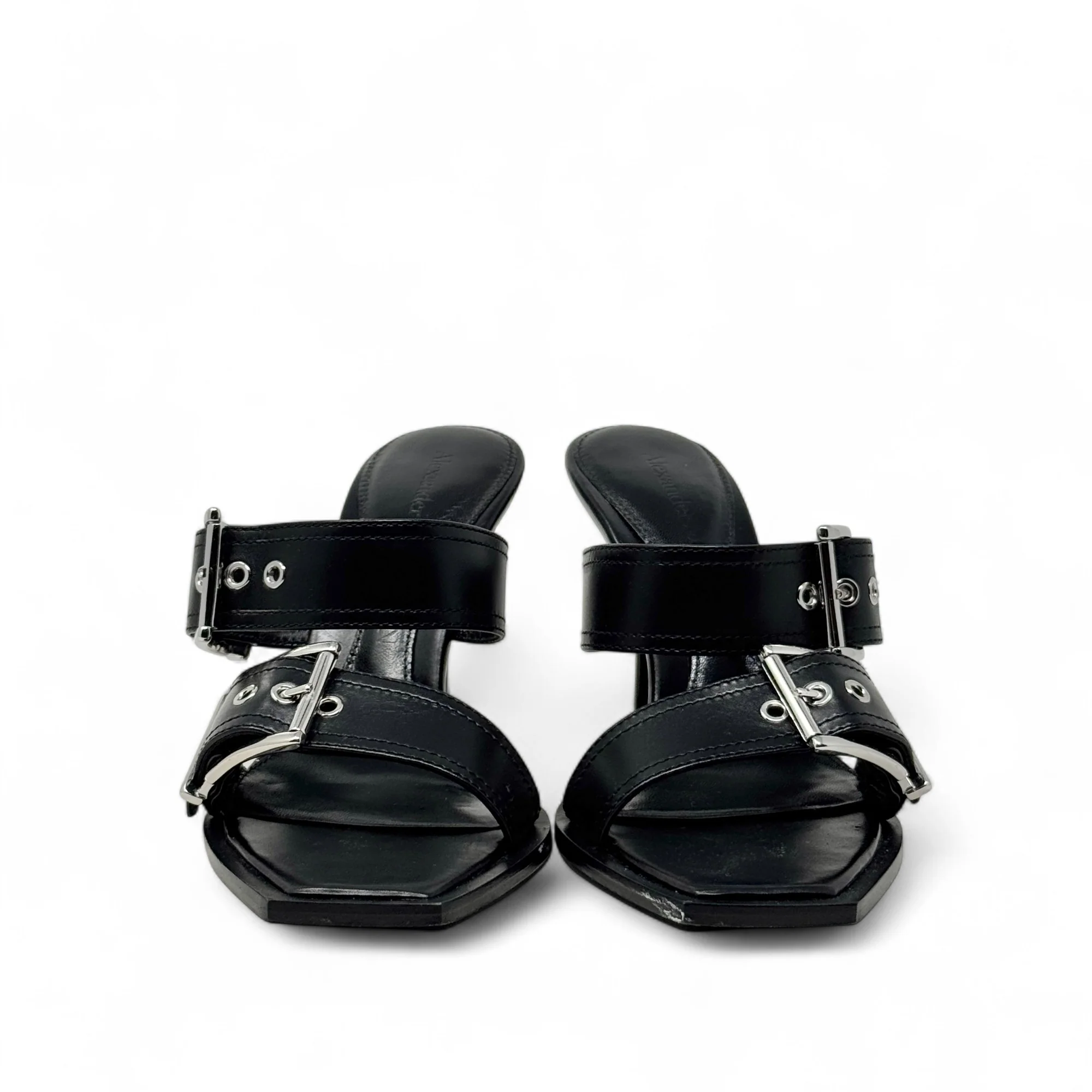 Alexander McQueen Black Punk Buckle Mules 37.5 - Image 3