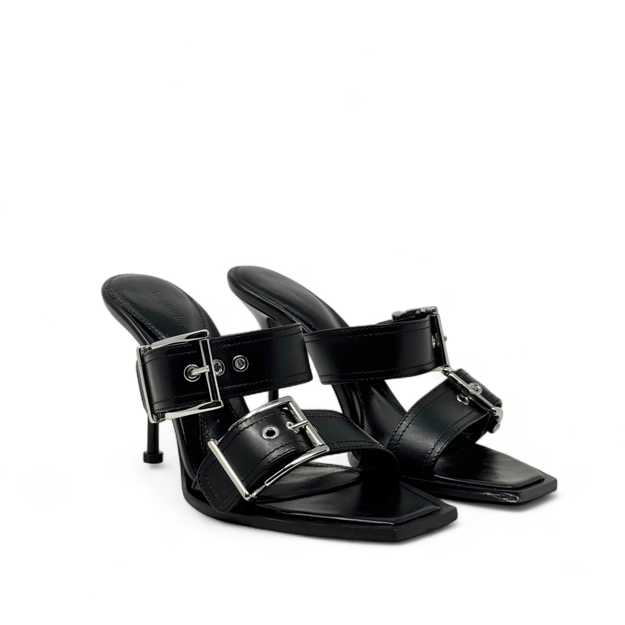 Alexander McQueen Black Punk Buckle Mules 37.5 - Image 4