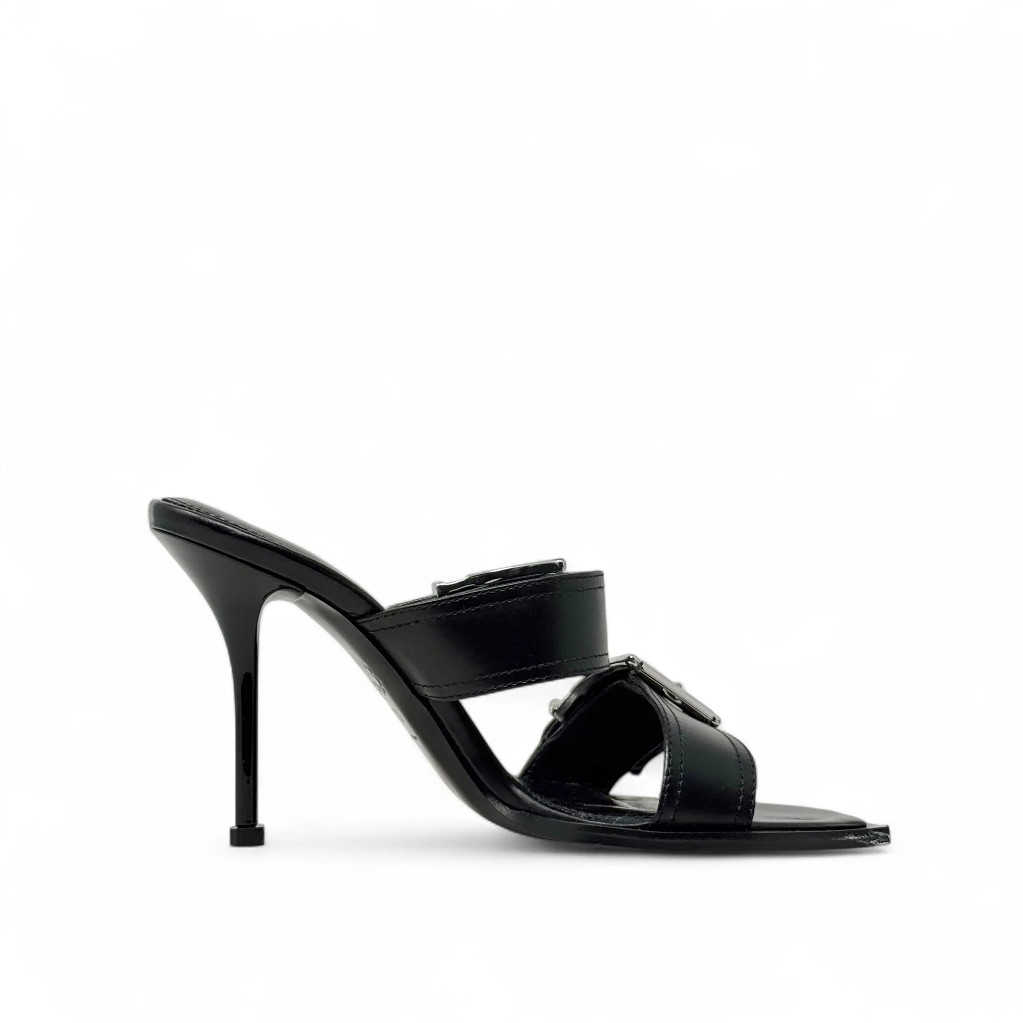 Alexander McQueen Black Punk Buckle Mules 37.5 - Image 6