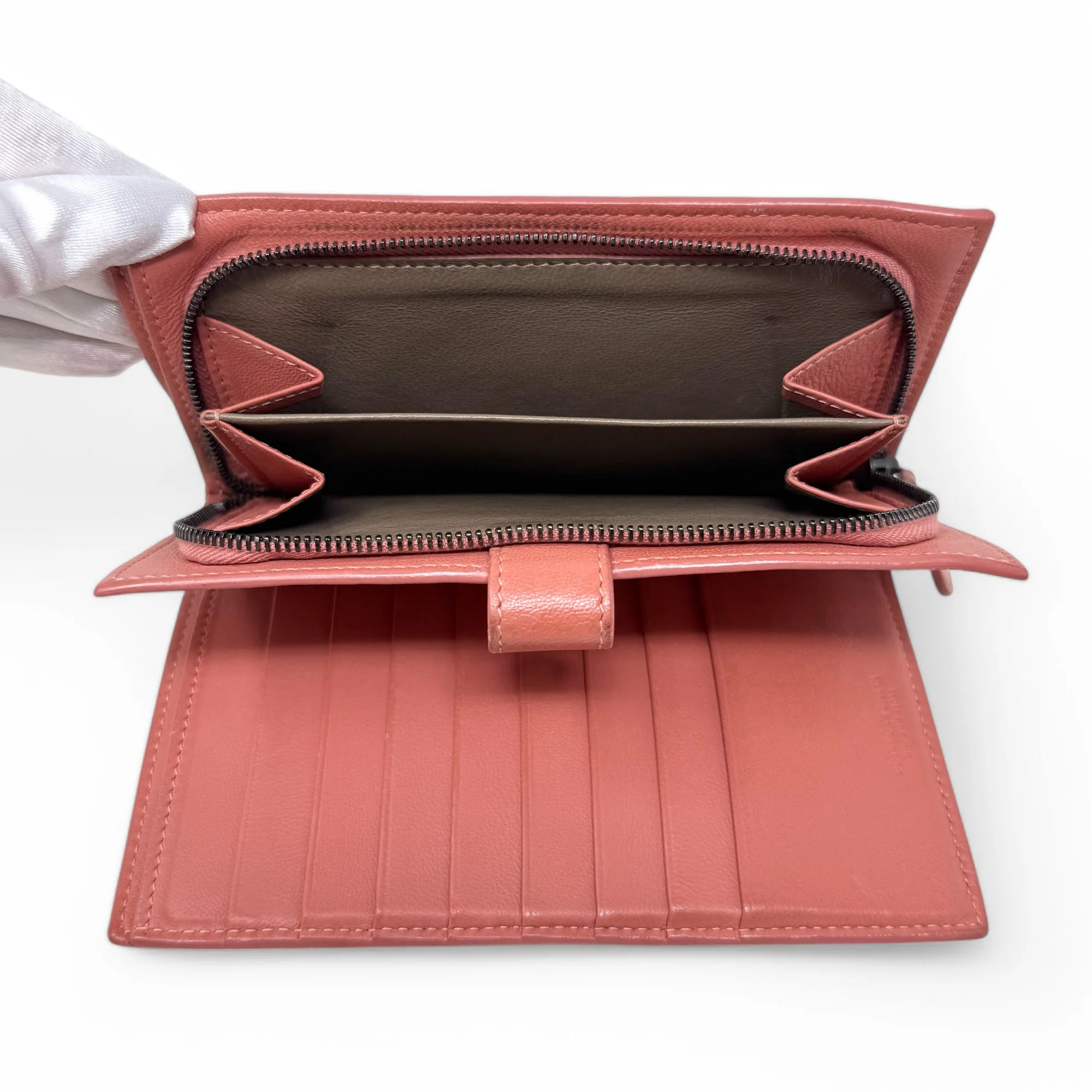 Bottega Veneta Pink Woven Compact Wallet - Image 10
