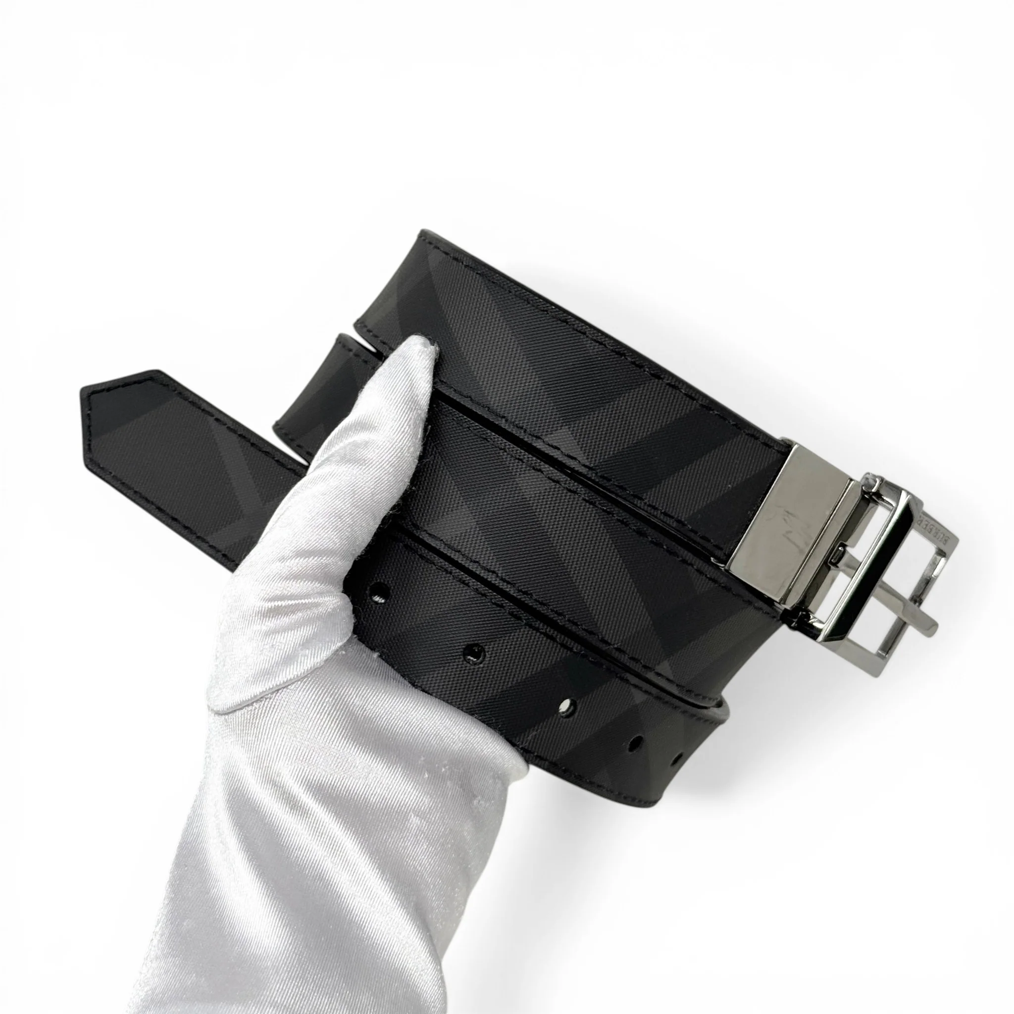 Burberry Grey/Black Check Reversible Belt 34/85 - Image 7