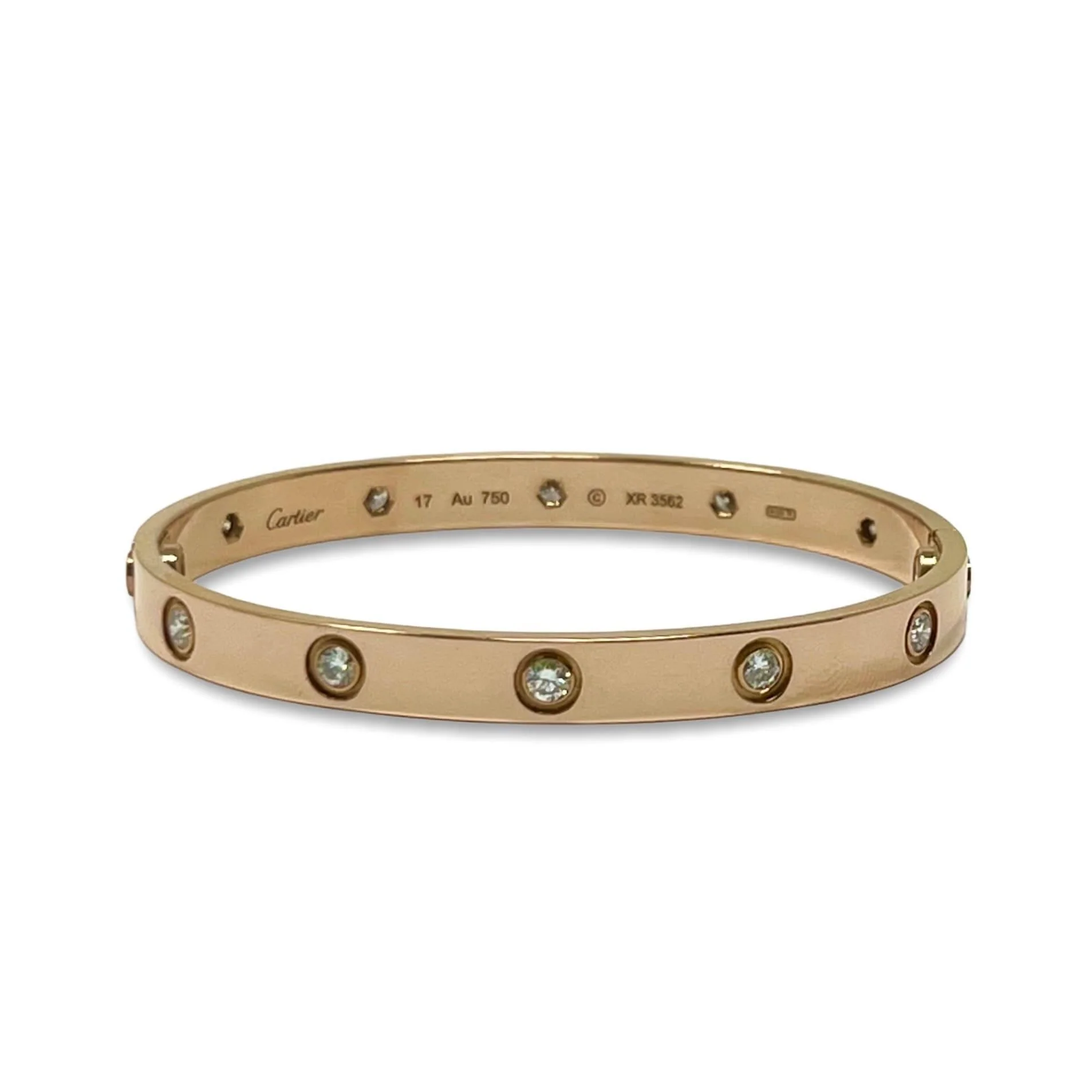 Cartier 18K Rose Gold 10 Diamonds Love Bracelet 17 - Image 3