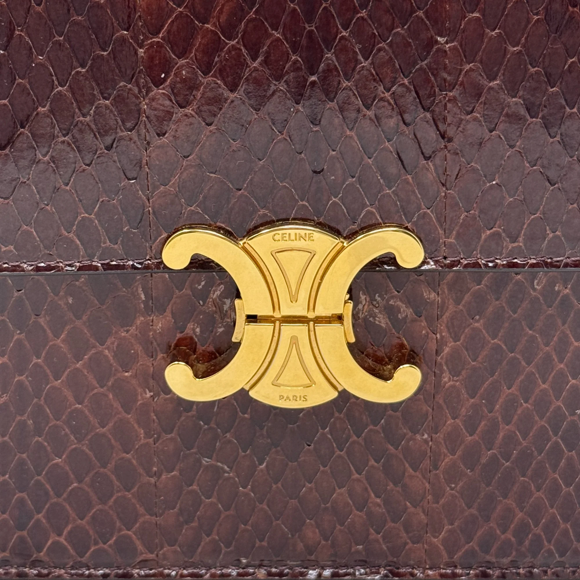 Celine Brown Snakeskin Triomphe Clutch - Image 10