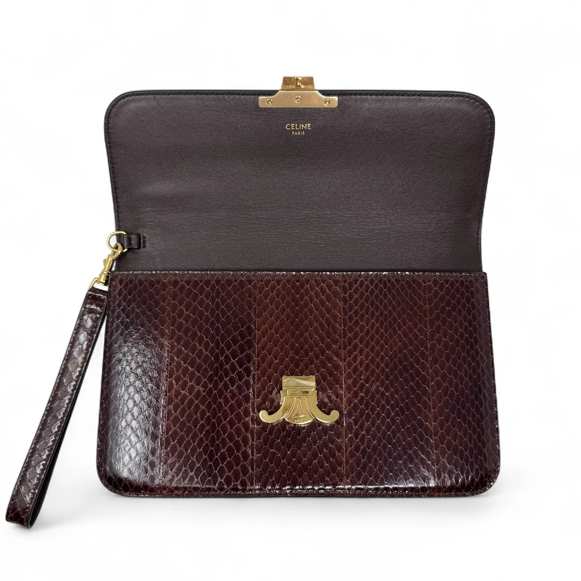 Celine Brown Snakeskin Triomphe Clutch - Image 11