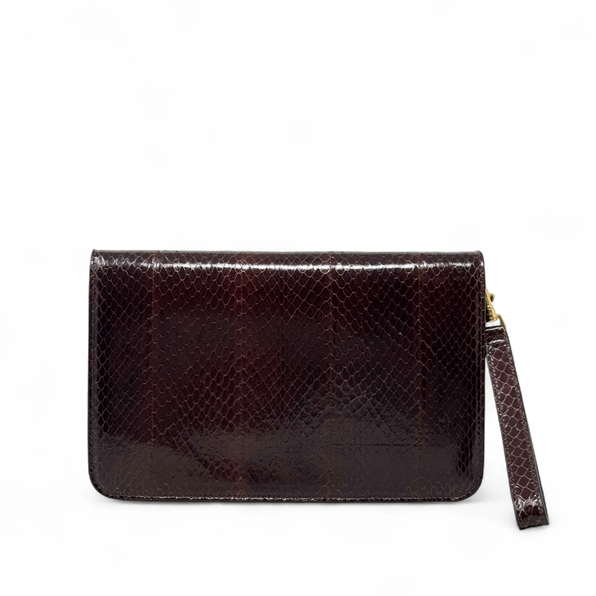 Celine Brown Snakeskin Triomphe Clutch - Image 3