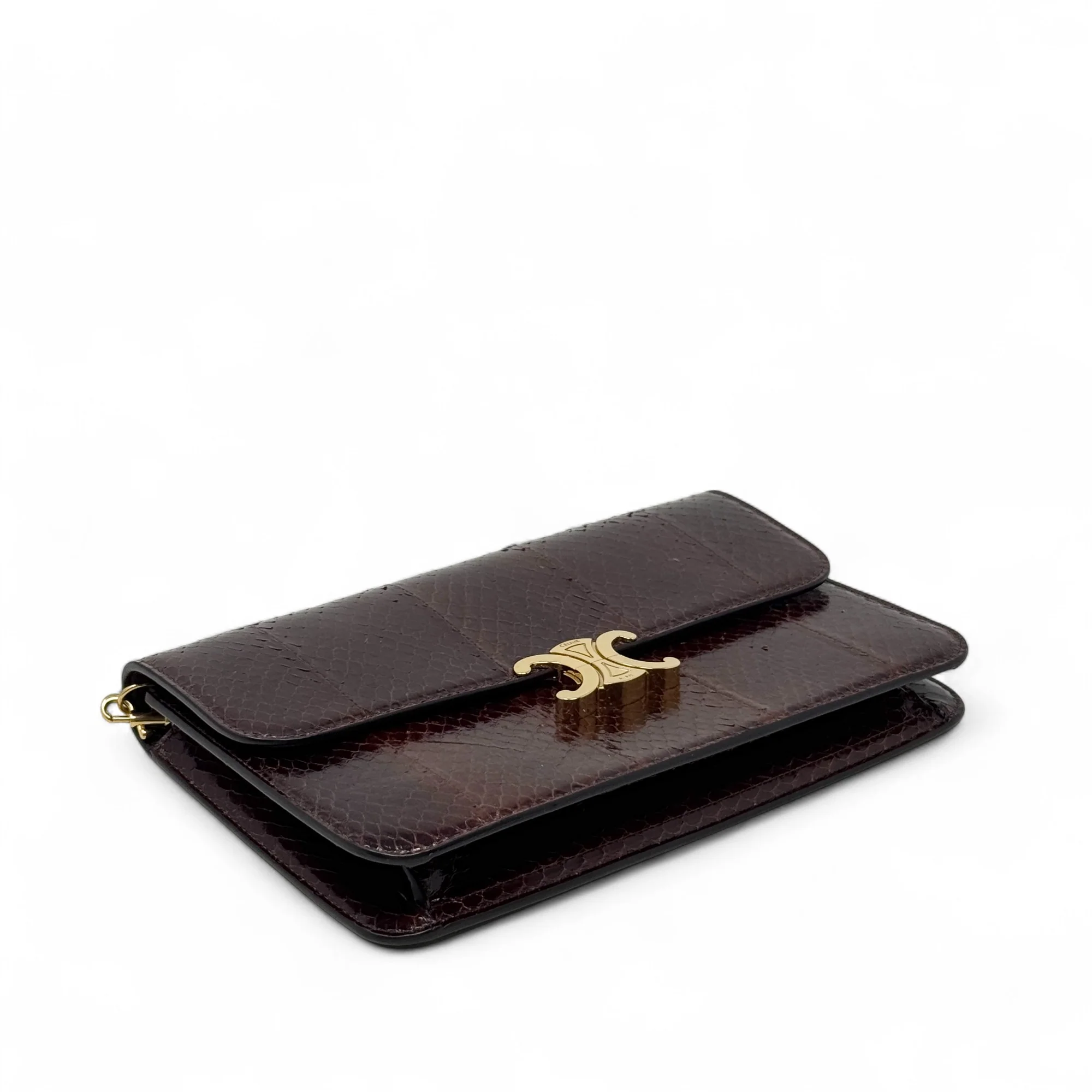 Celine Brown Snakeskin Triomphe Clutch - Image 4