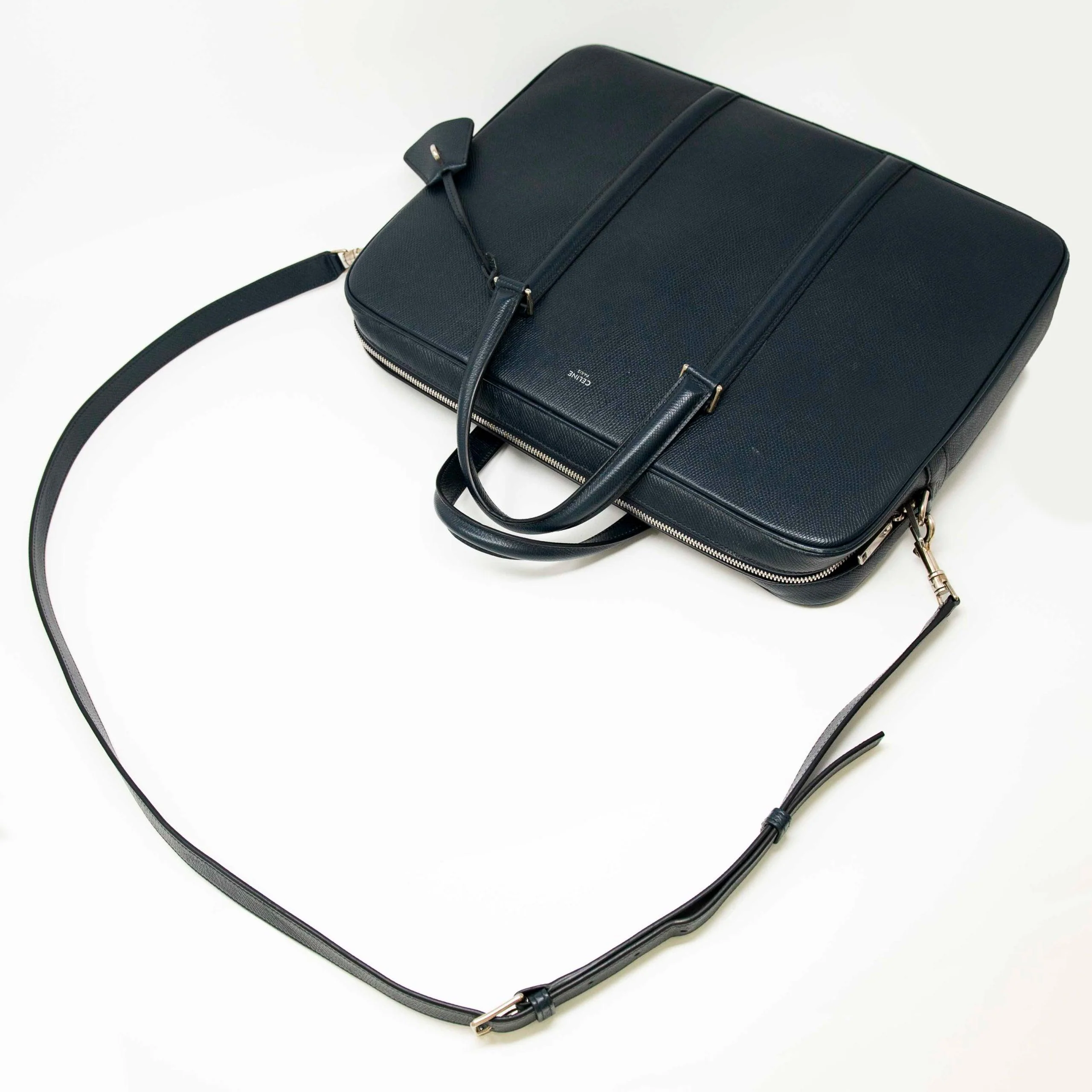 Celine Navy Grained Calfskin Briefcase - Image 6