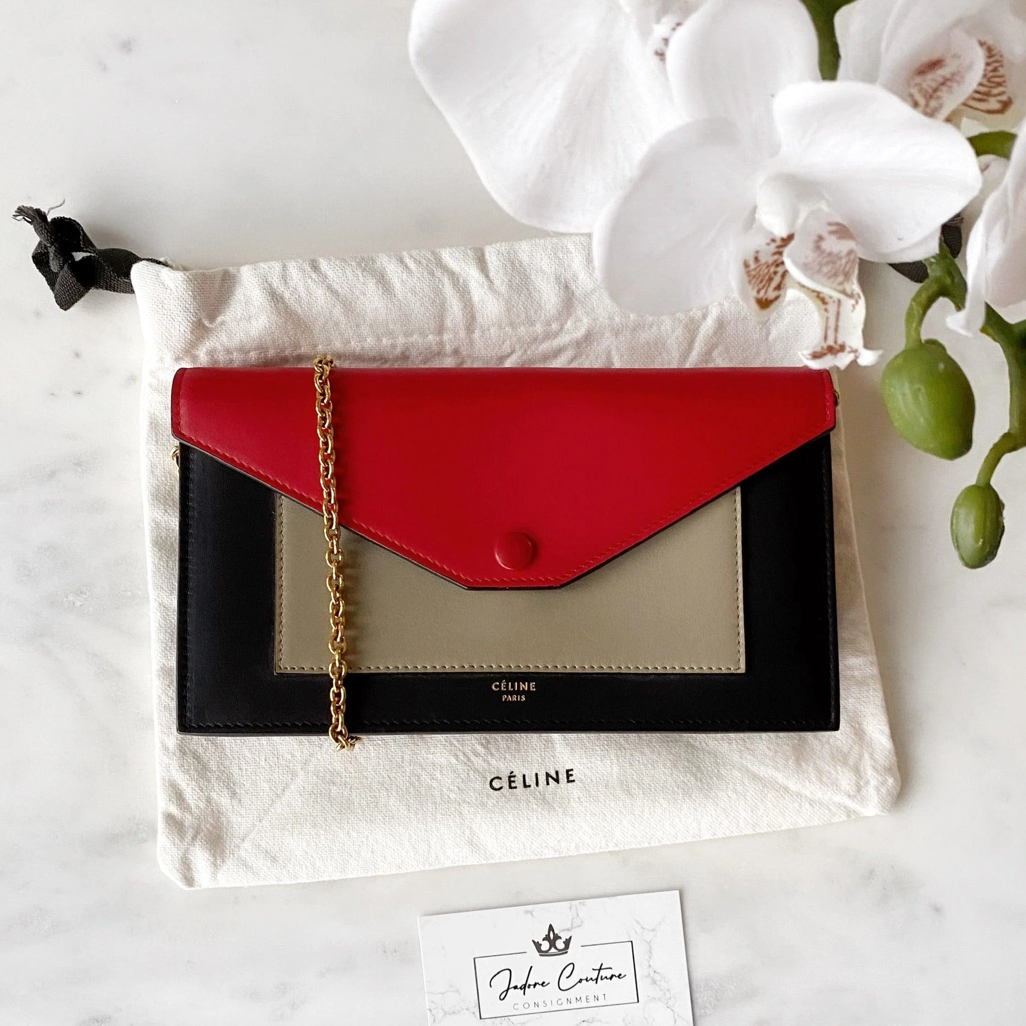 Celine Red Large Pocket Wallet On Chain - Image 12
