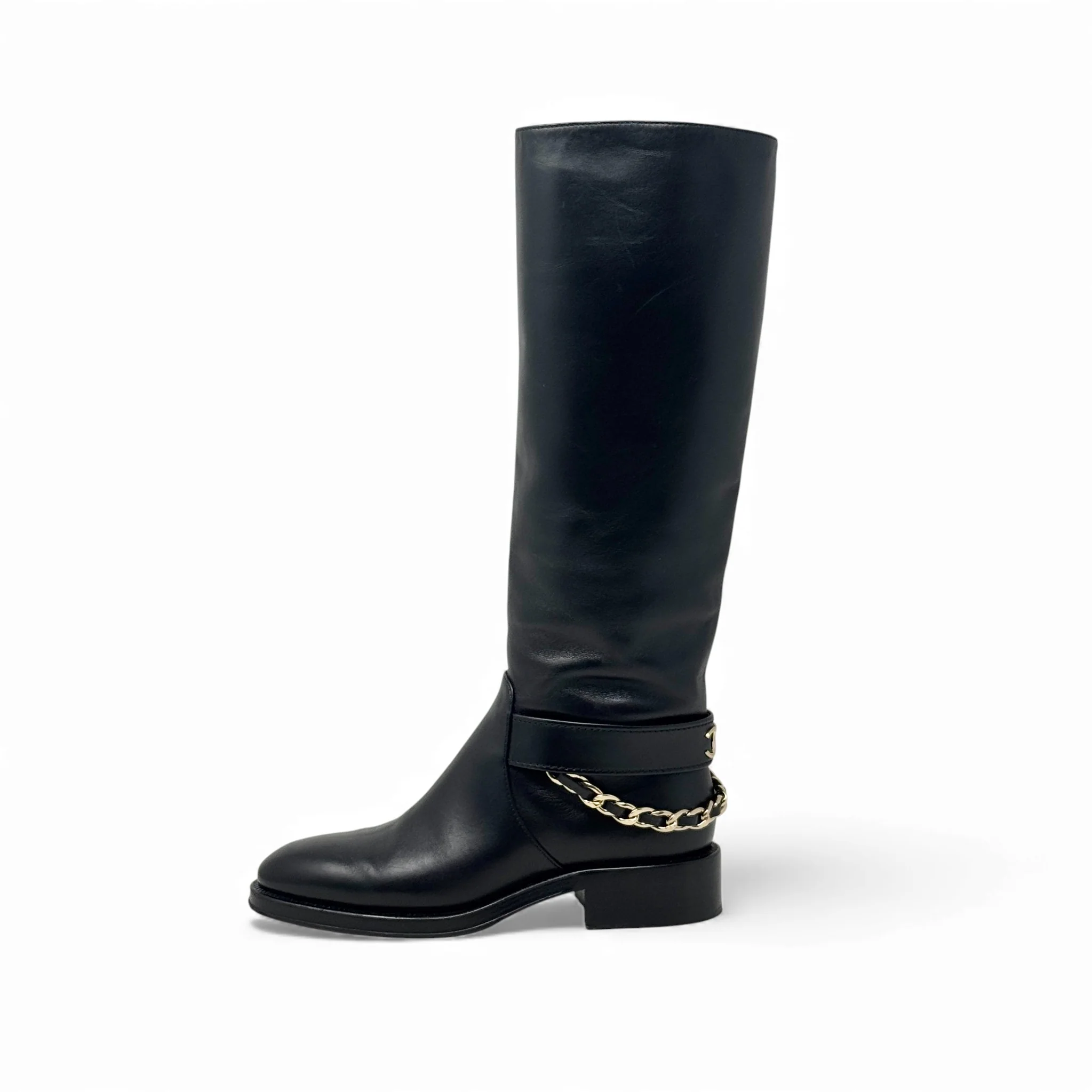 Chanel Black CC Chain Riding Boots 36.5