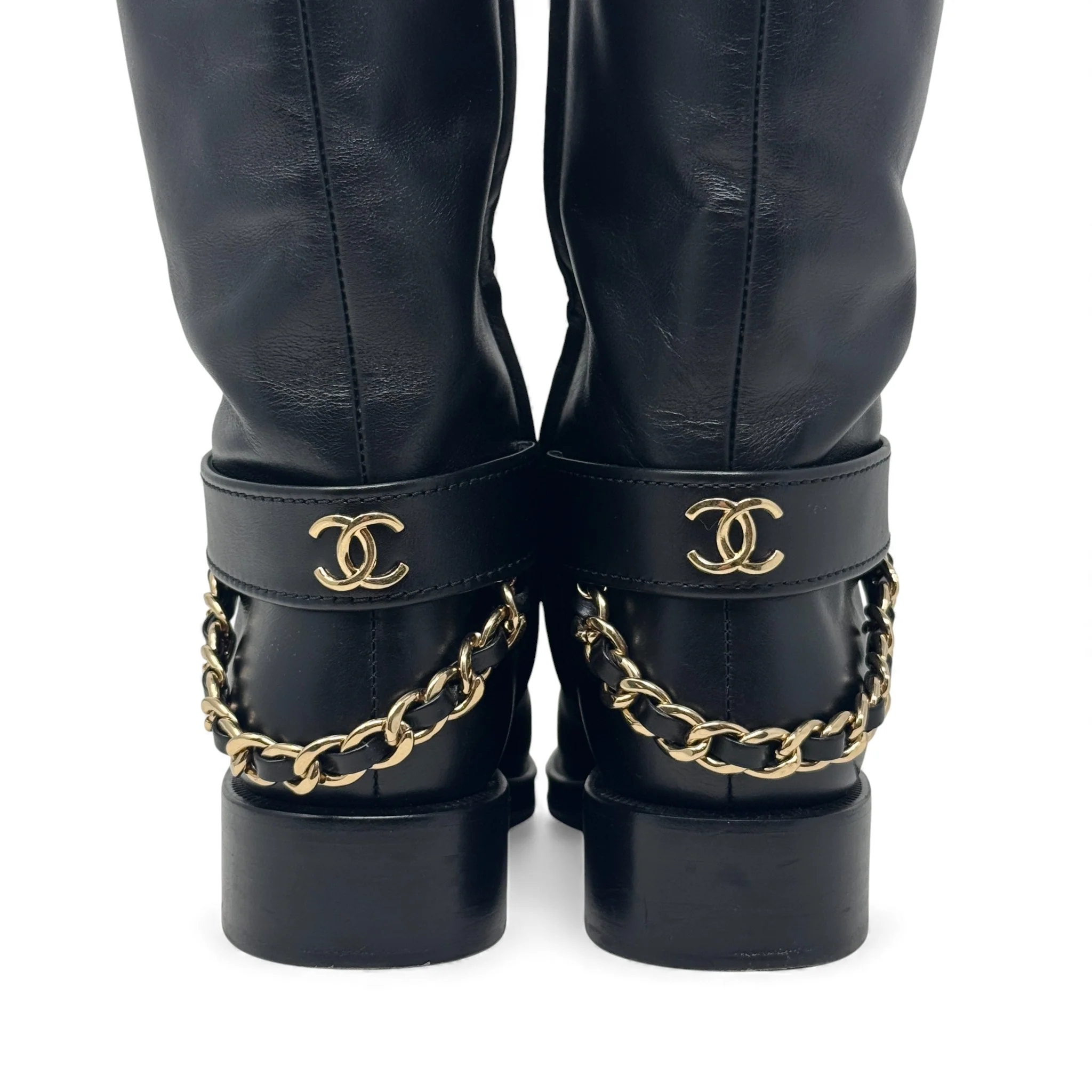 Chanel Black CC Chain Riding Boots 36.5 - Image 10