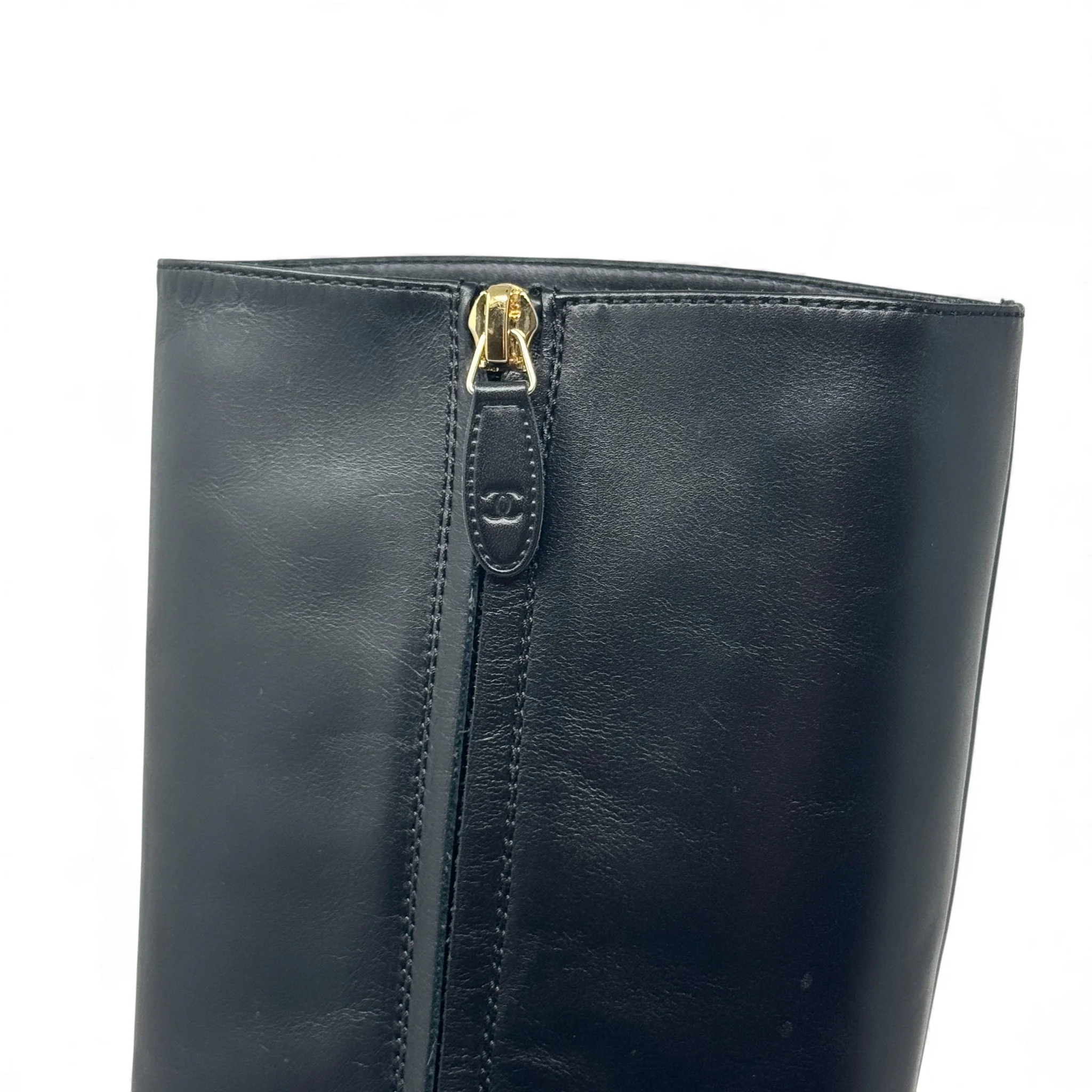 Chanel Black CC Chain Riding Boots 36.5 - Image 11