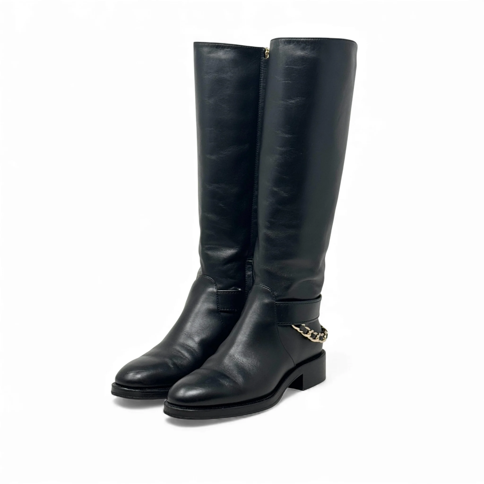 Chanel Black CC Chain Riding Boots 36.5 - Image 2