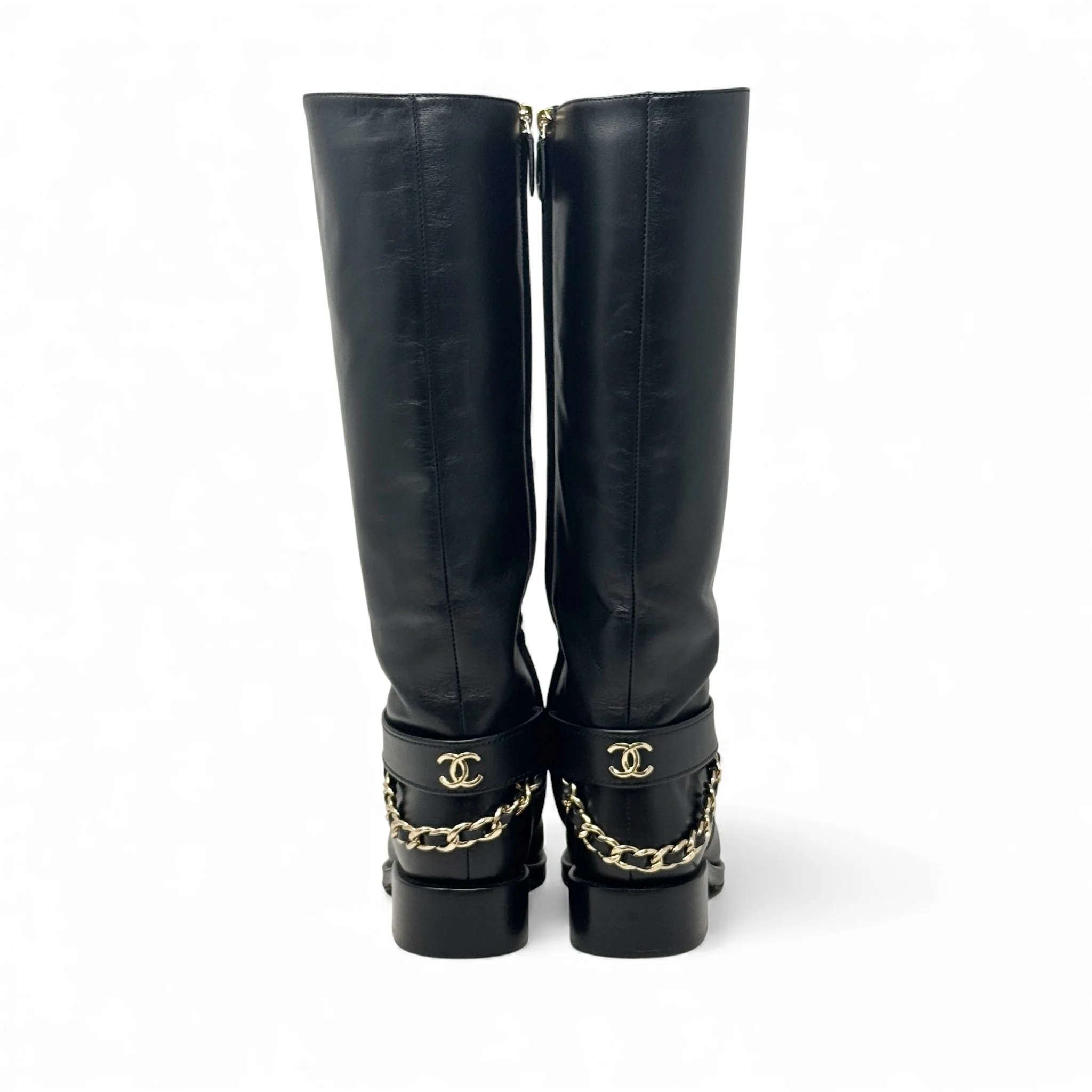 Chanel Black CC Chain Riding Boots 36.5 - Image 3