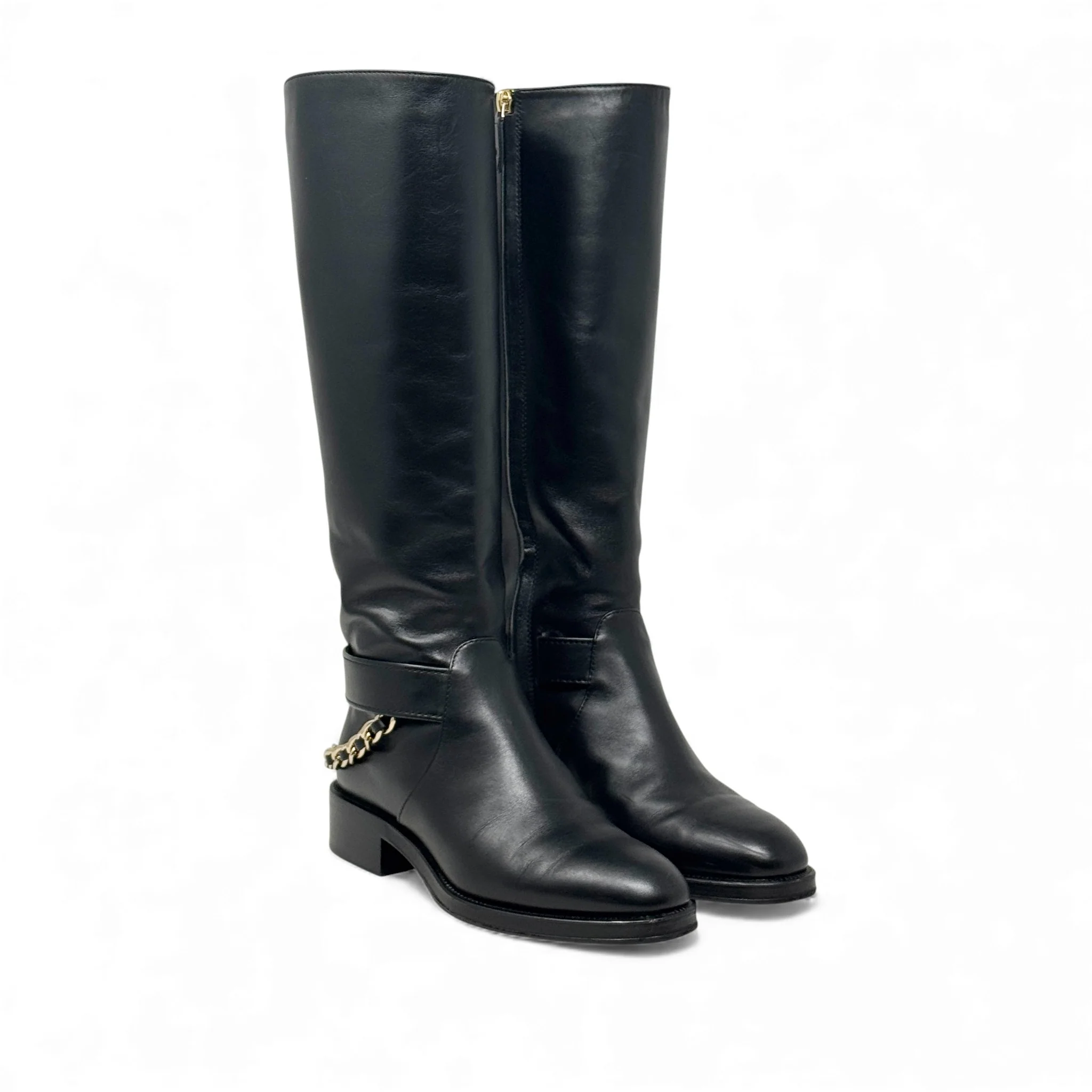 Chanel Black CC Chain Riding Boots 36.5 - Image 4
