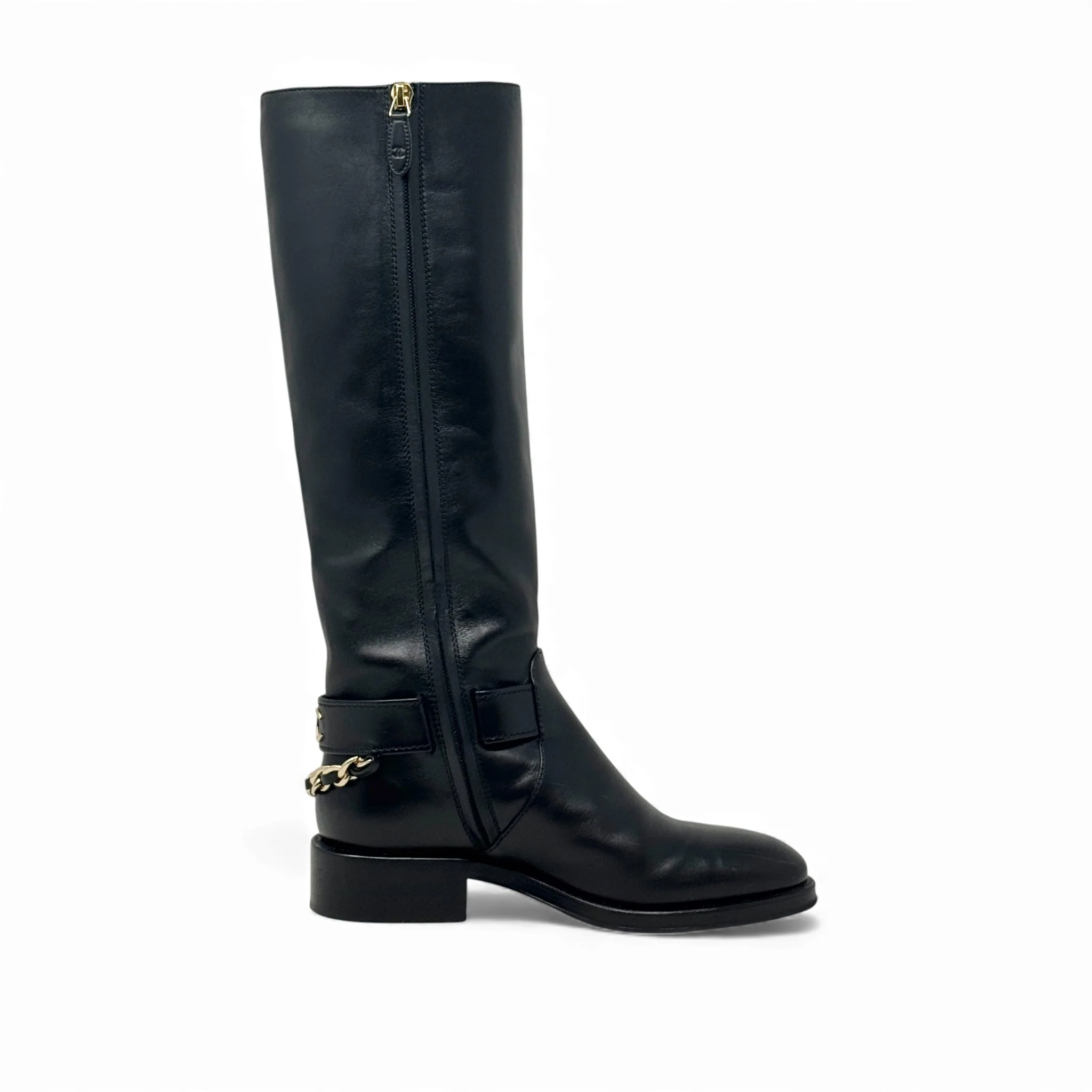 Chanel Black CC Chain Riding Boots 36.5 - Image 6