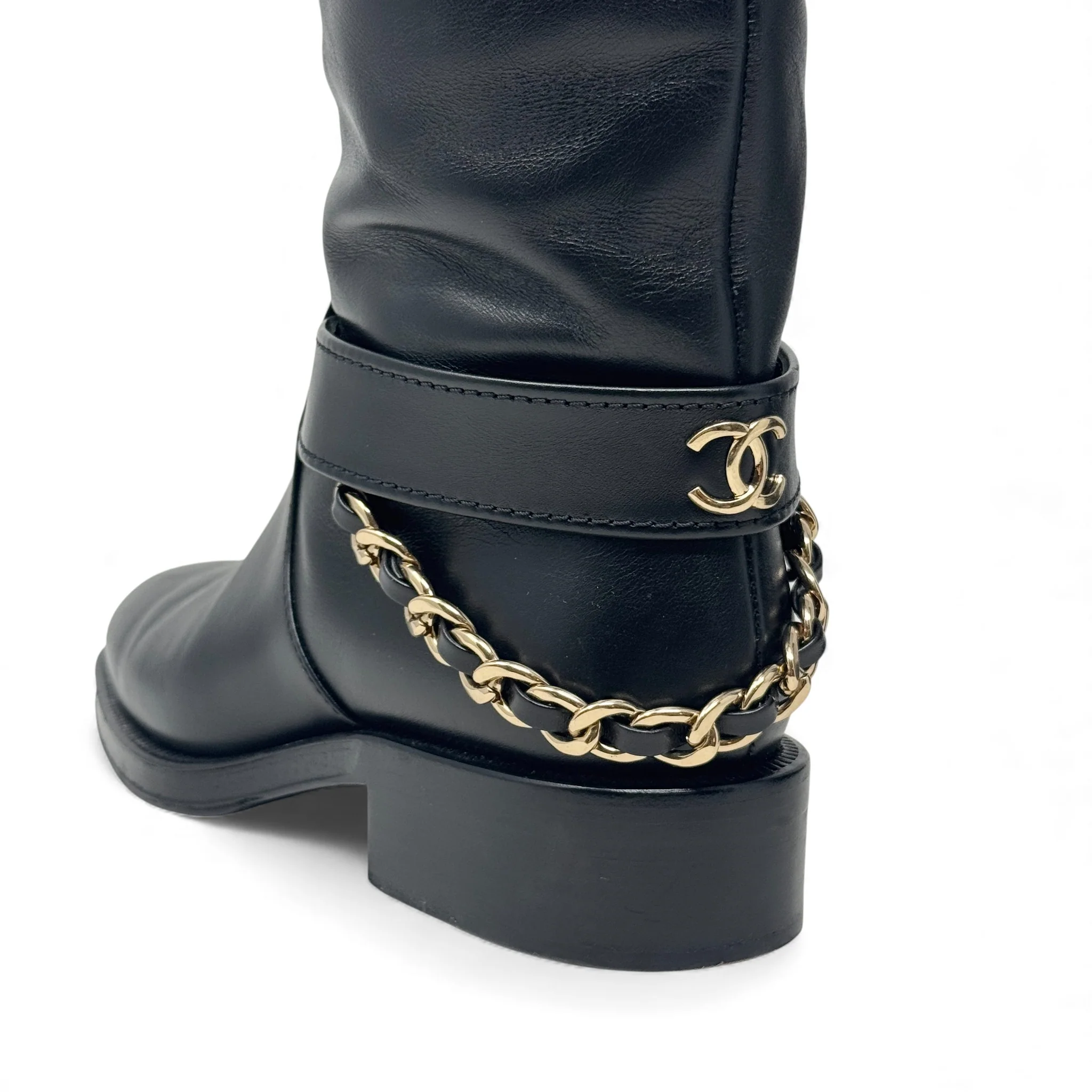 Chanel Black CC Chain Riding Boots 36.5 - Image 9