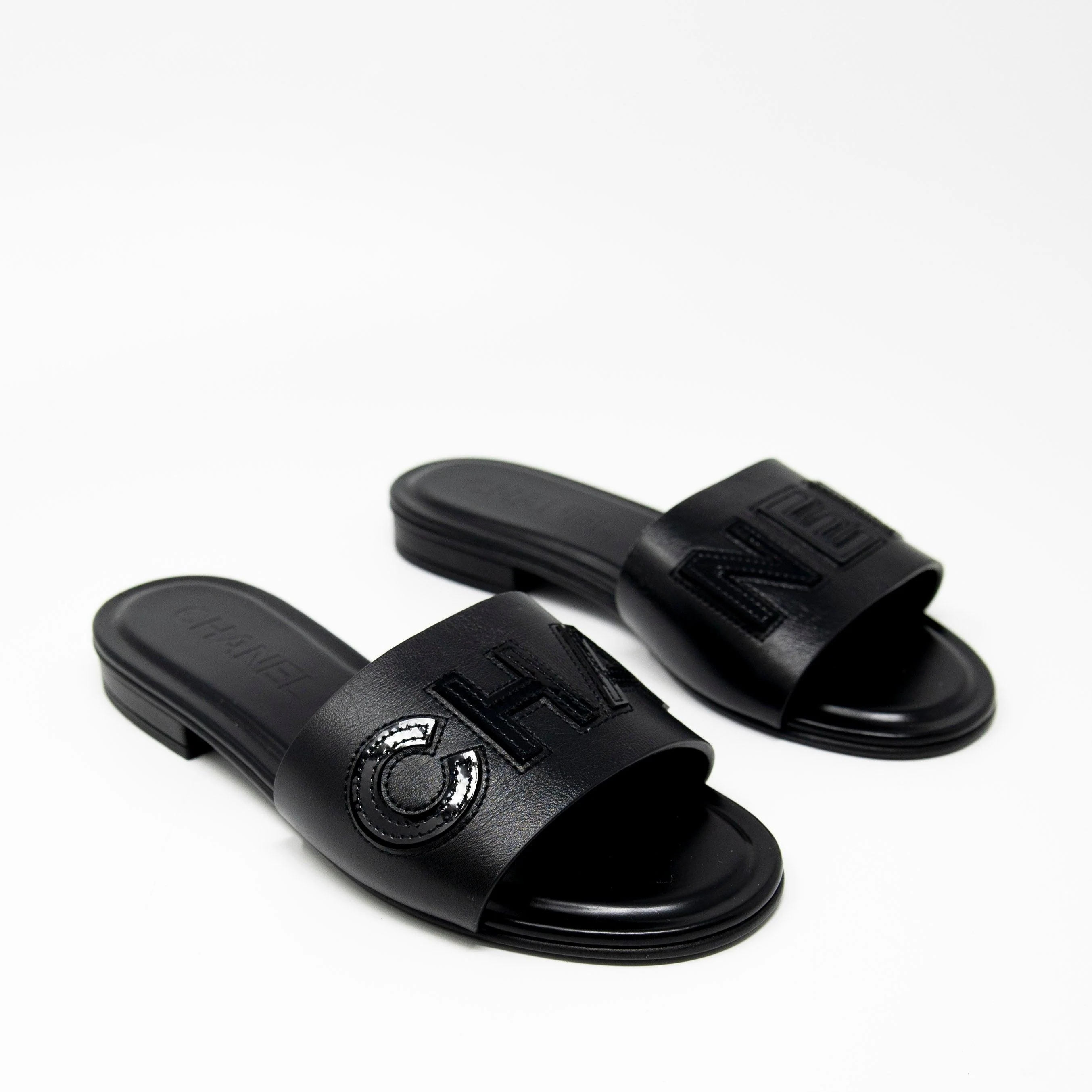 Chanel Black Chanel Logo Sandals 36 - Image 4