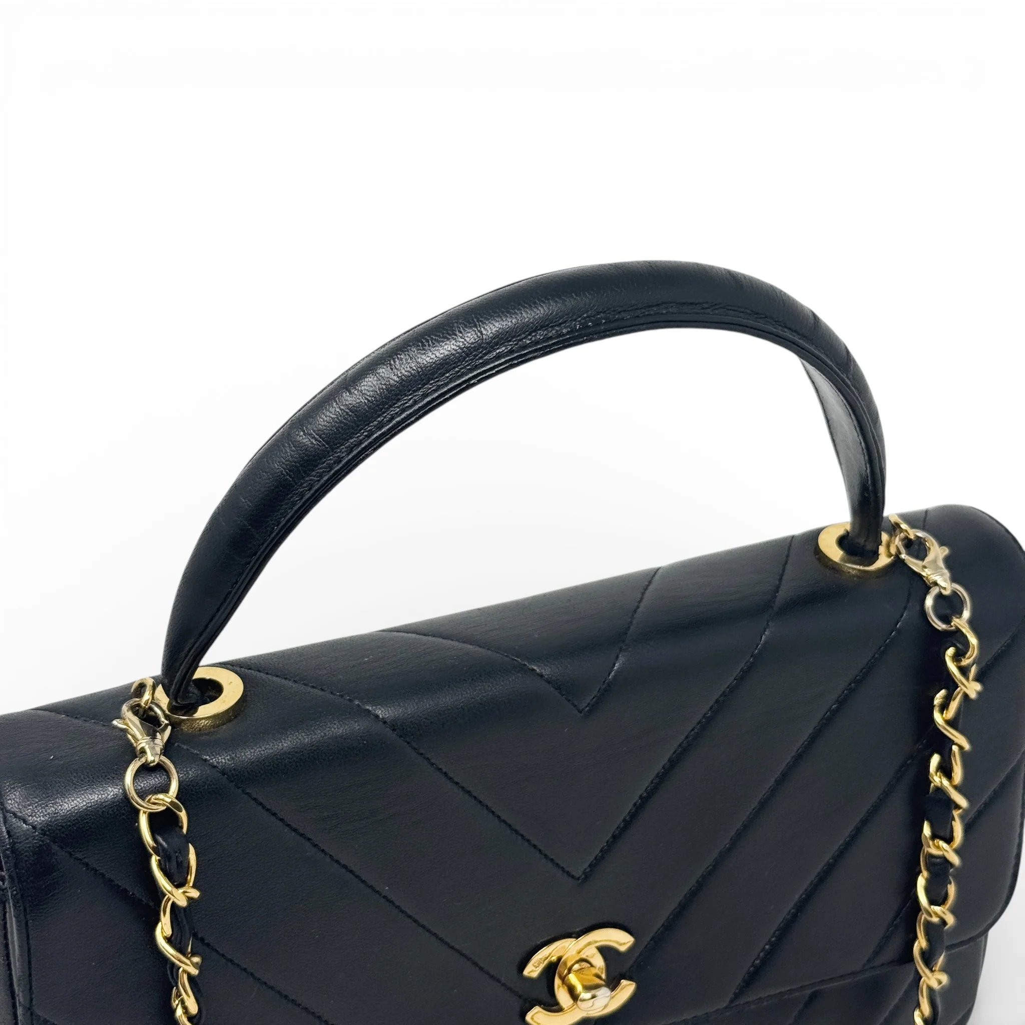 Chanel Black Chevron Vintage Top Handle Bag - Image 10
