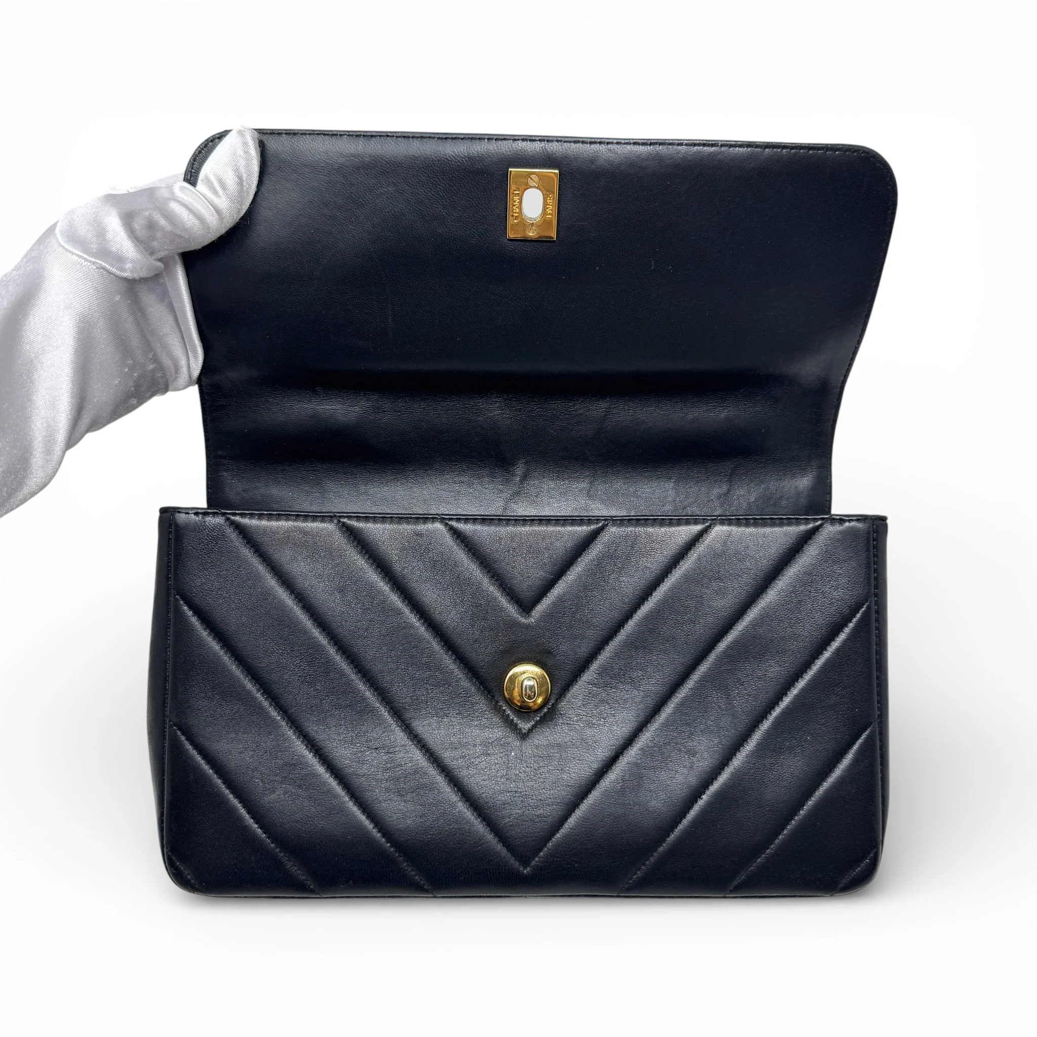 Chanel Black Chevron Vintage Top Handle Bag - Image 12