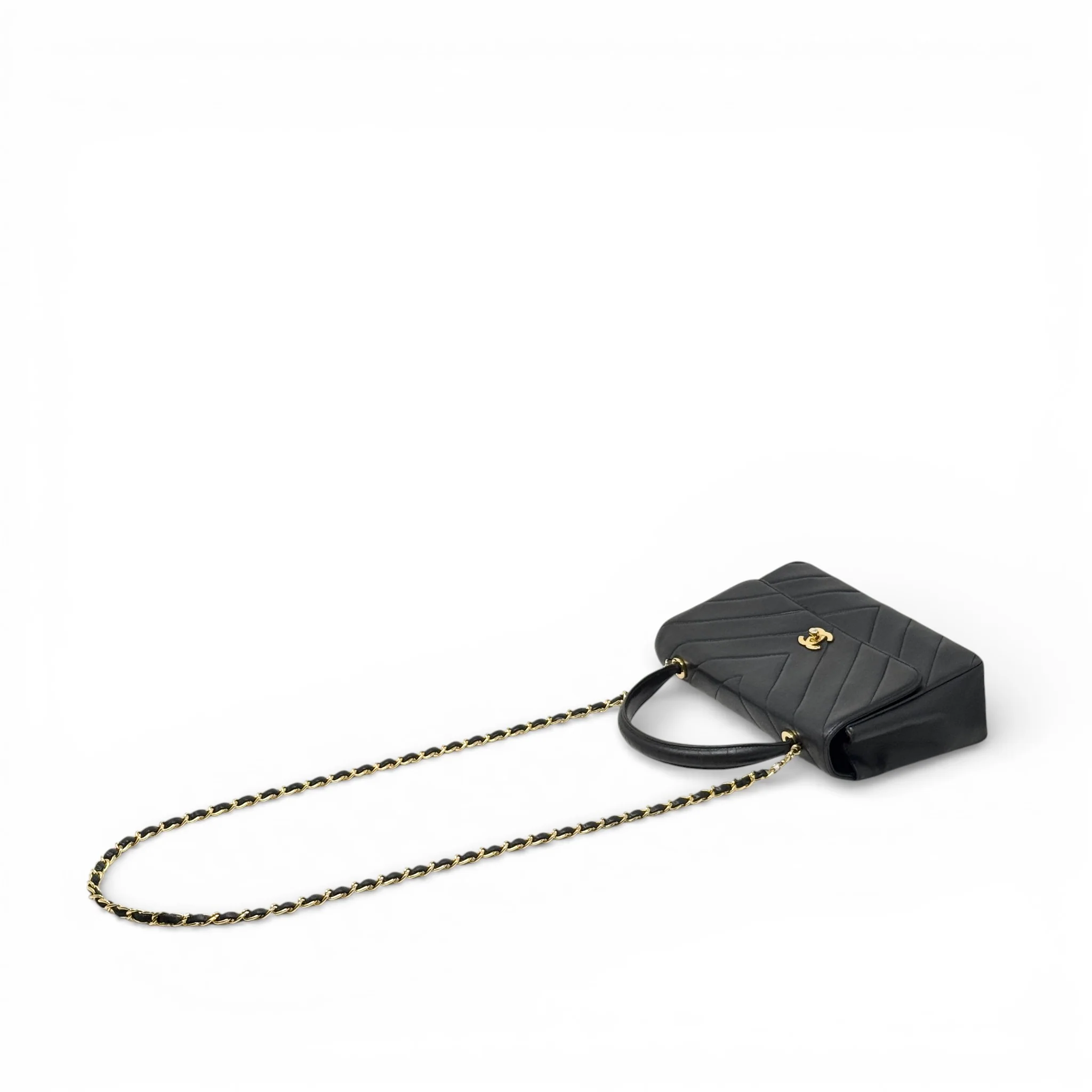 Chanel Black Chevron Vintage Top Handle Bag - Image 16