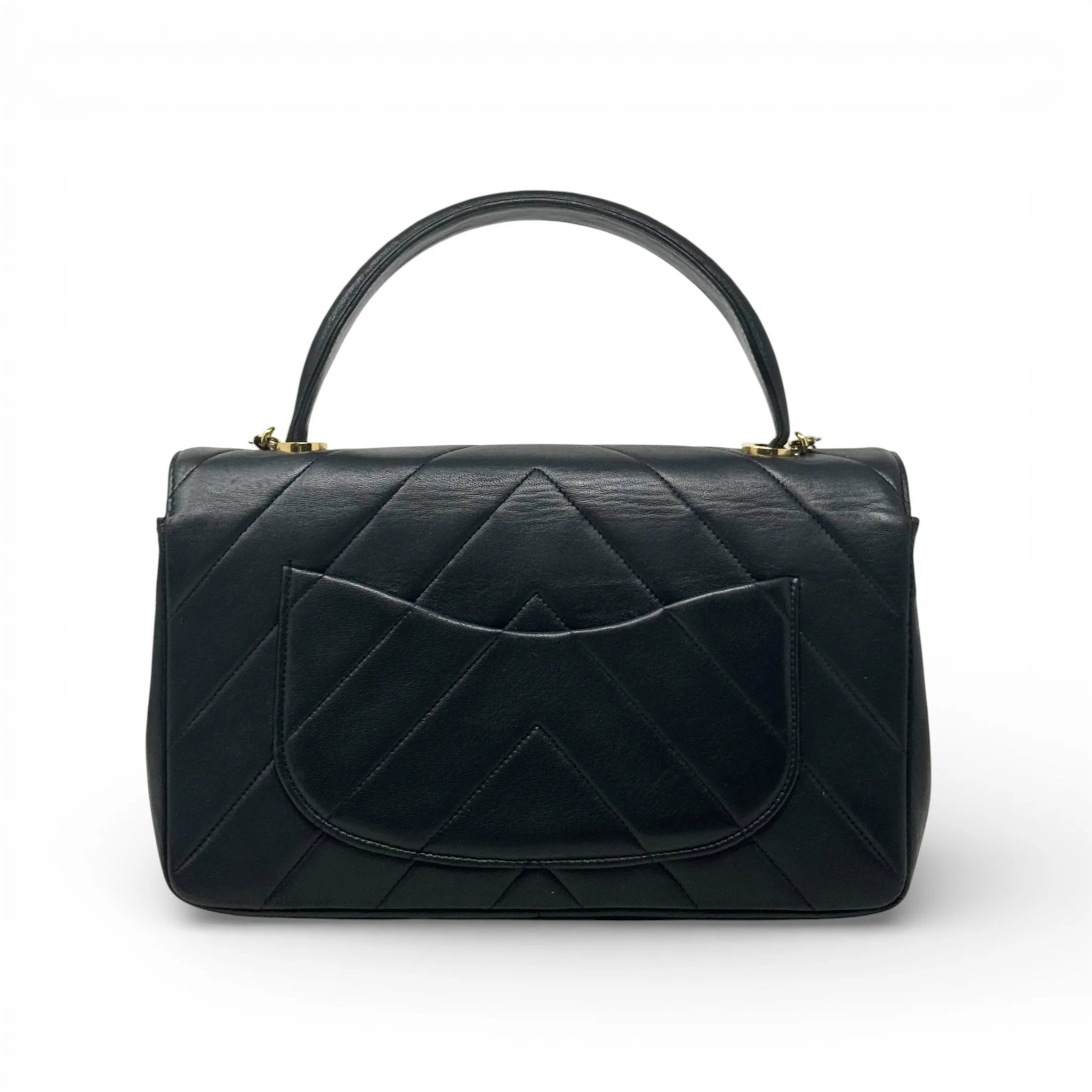 Chanel Black Chevron Vintage Top Handle Bag - Image 3