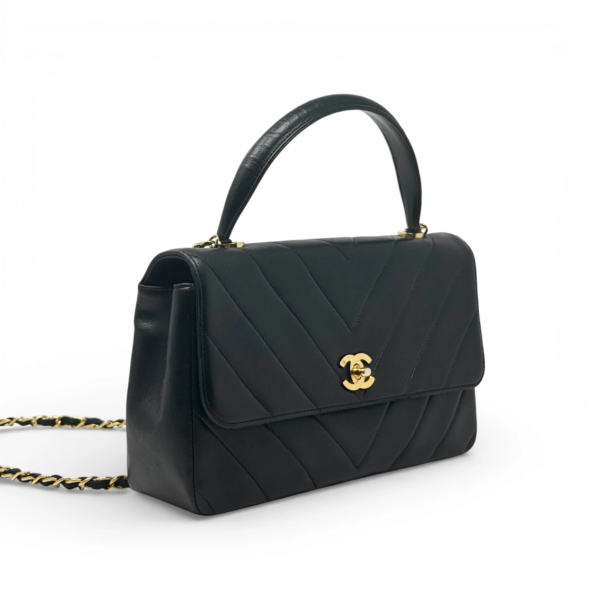 Chanel Black Chevron Vintage Top Handle Bag - Image 4