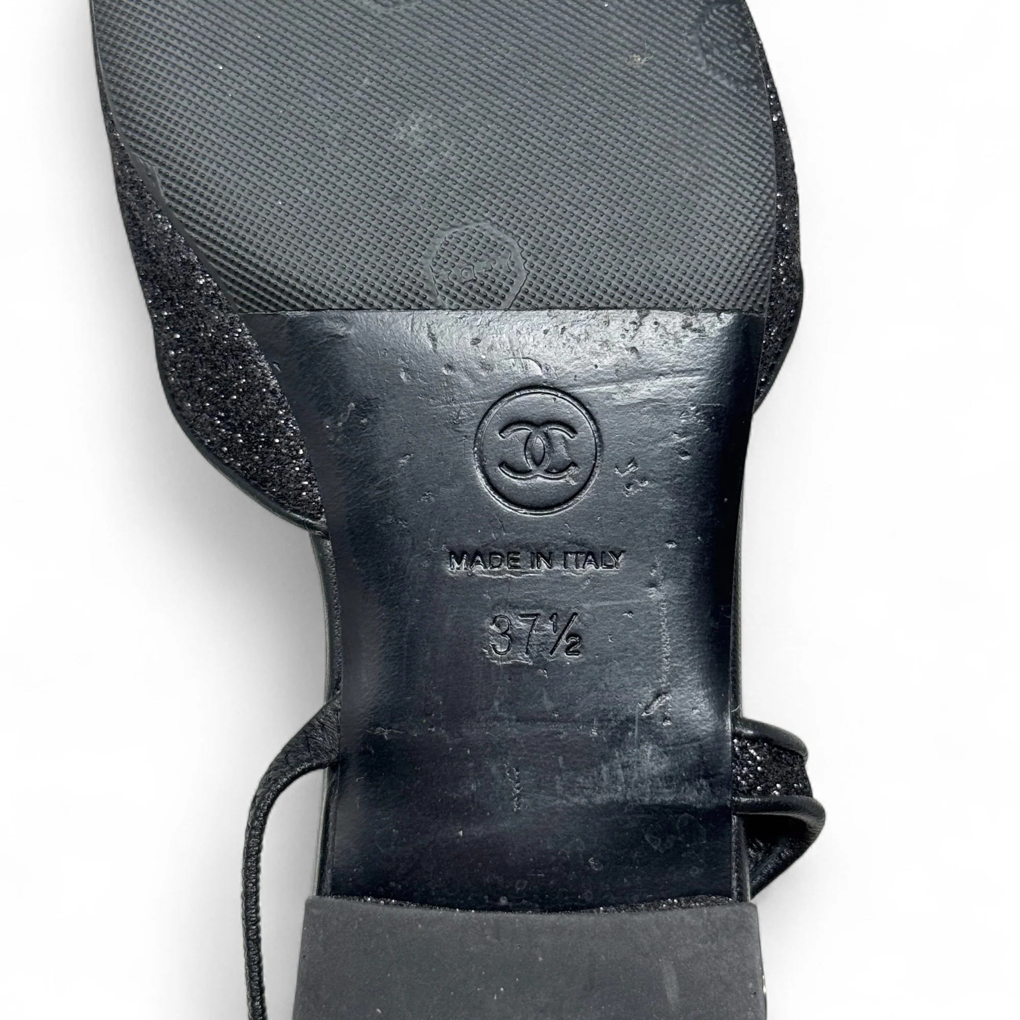 Chanel Black Glitter Slingback Flats 37.5 - Image 10