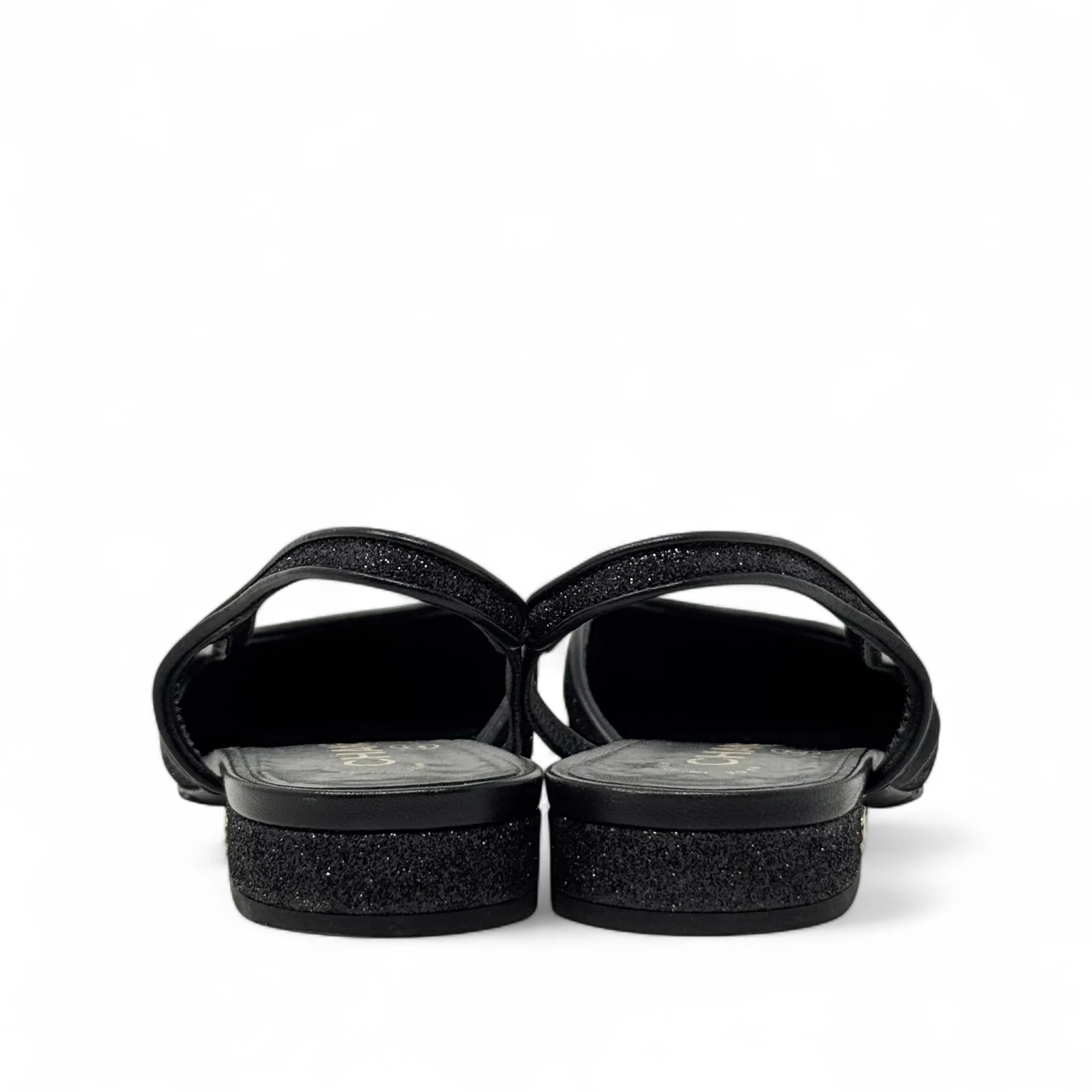 Chanel Black Glitter Slingback Flats 37.5 - Image 5