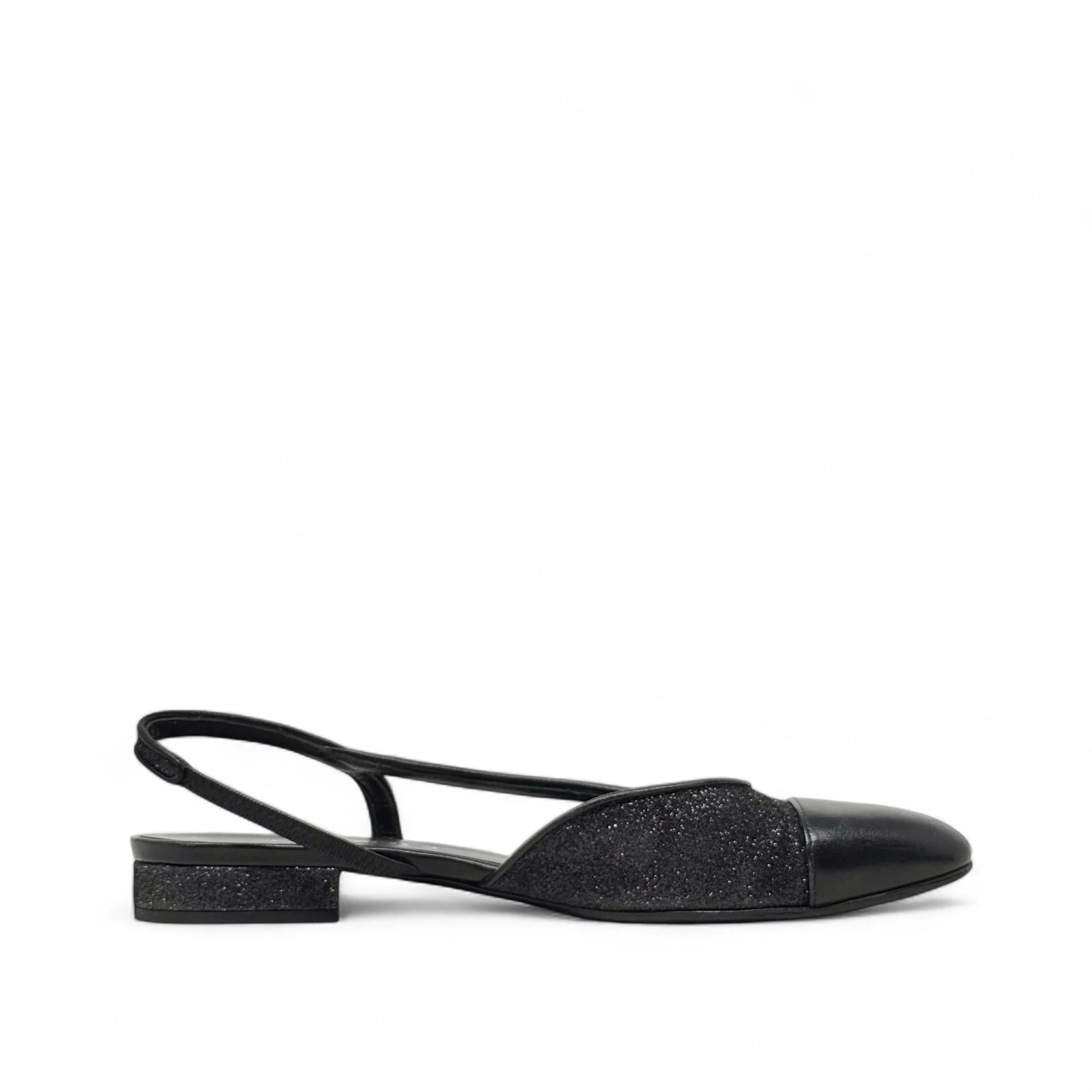 Chanel Black Glitter Slingback Flats 37.5 - Image 6
