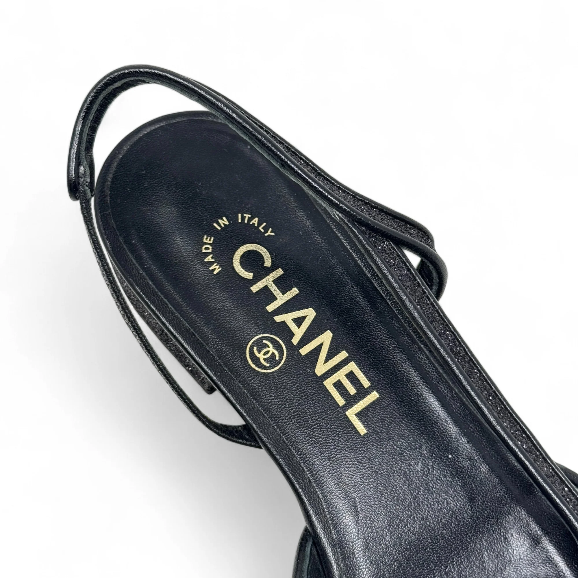 Chanel Black Glitter Slingback Flats 37.5 - Image 7