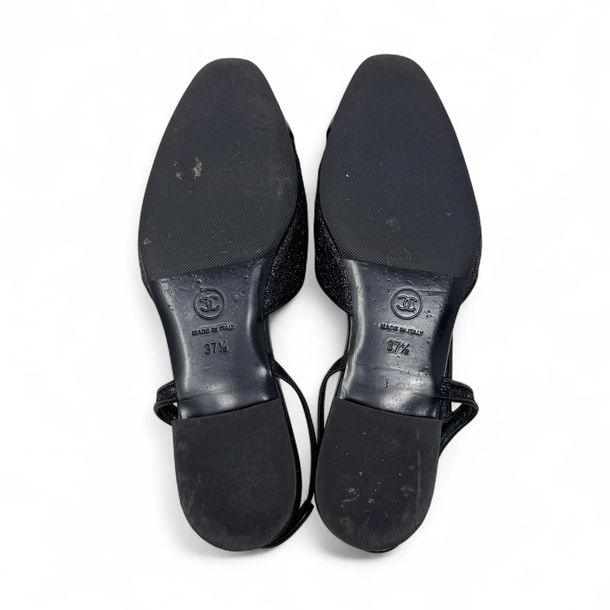 Chanel Black Glitter Slingback Flats 37.5 - Image 9