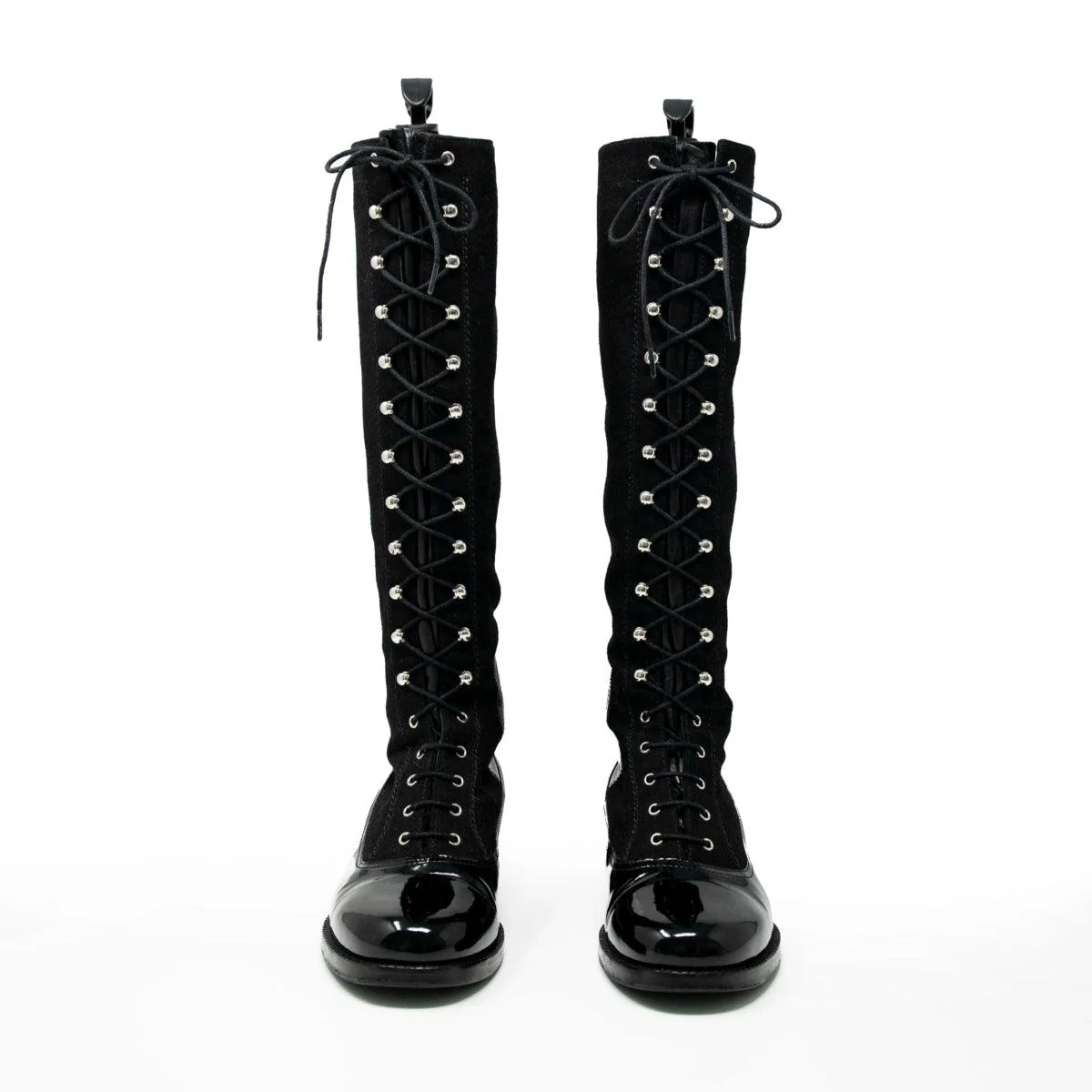 Chanel Black Lace-Up Knee Boots 37 - Image 3