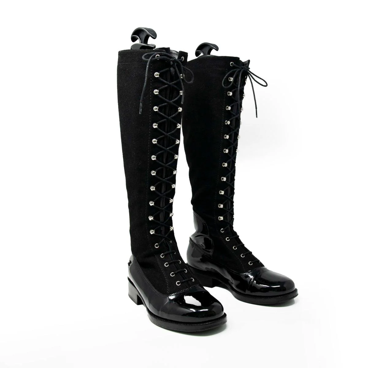 Chanel Black Lace-Up Knee Boots 37 - Image 4