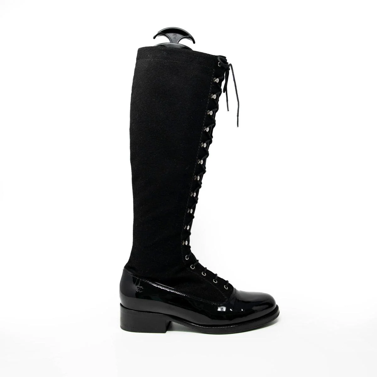Chanel Black Lace-Up Knee Boots 37 - Image 5