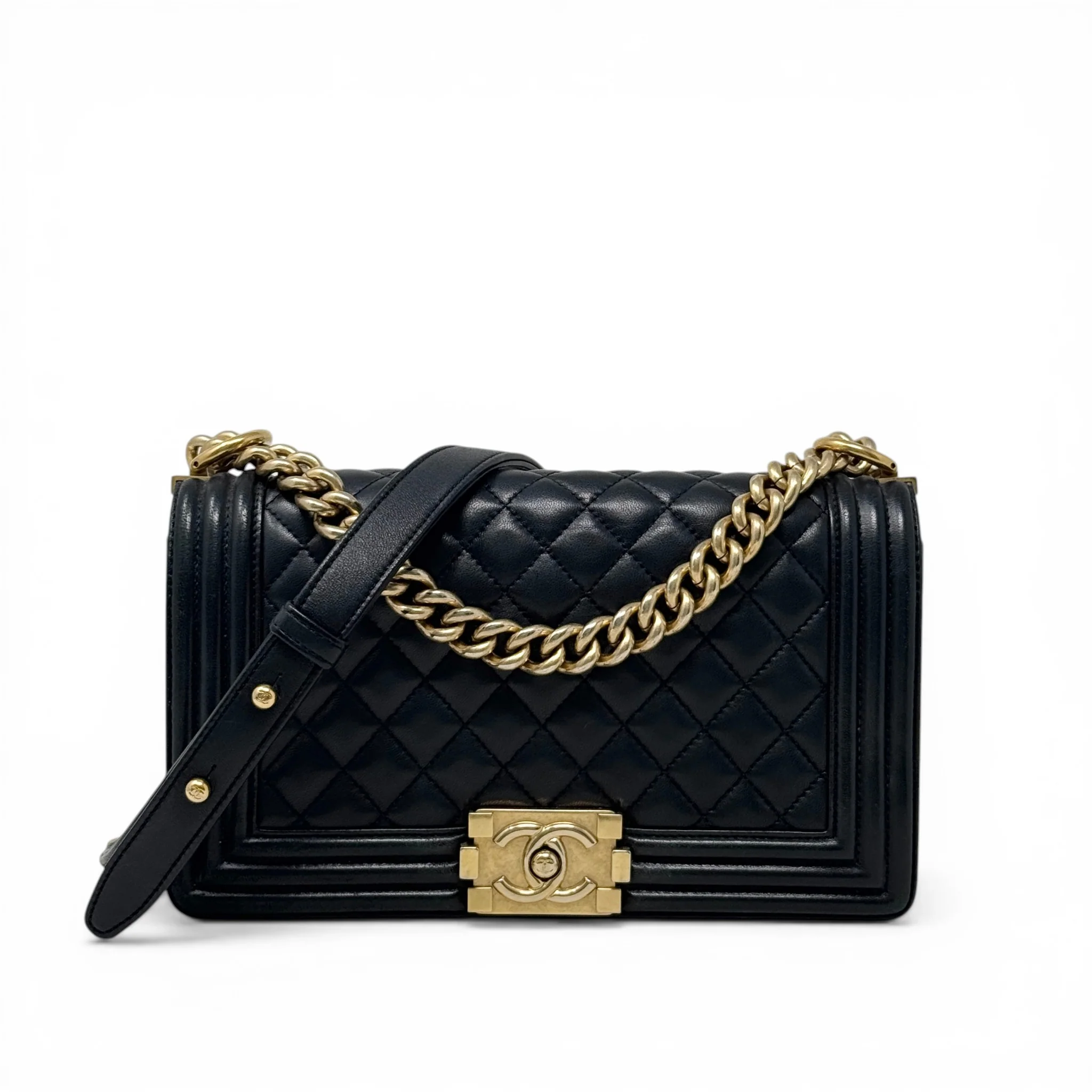 Chanel Black Lambskin Medium Boy Bag