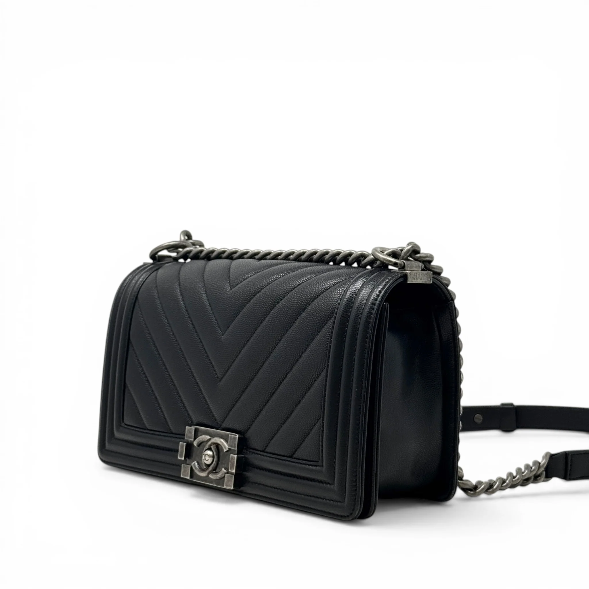 Chanel Black Chevron Medium Boy Bag - Image 2