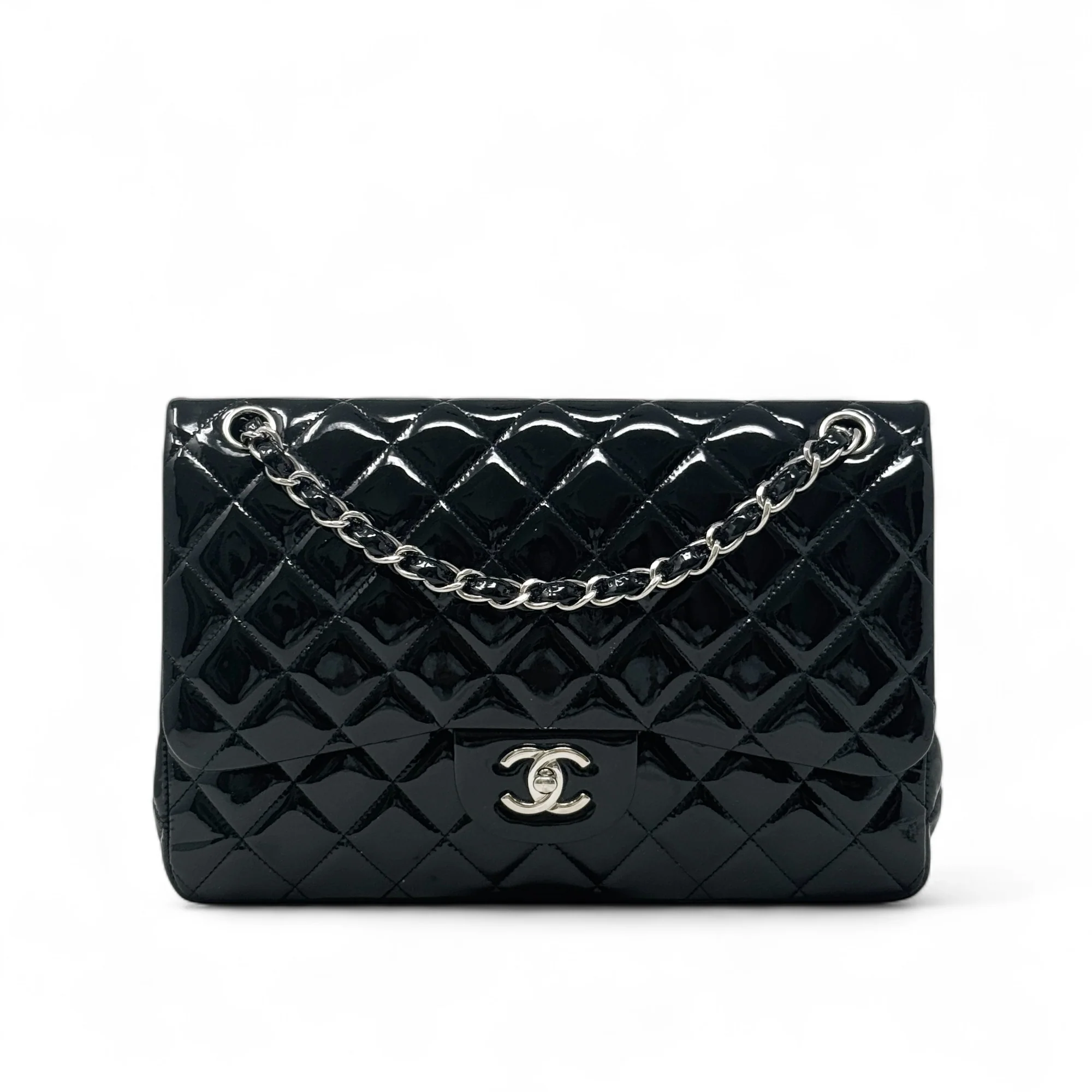 Chanel Black Patent Classic Jumbo Flap