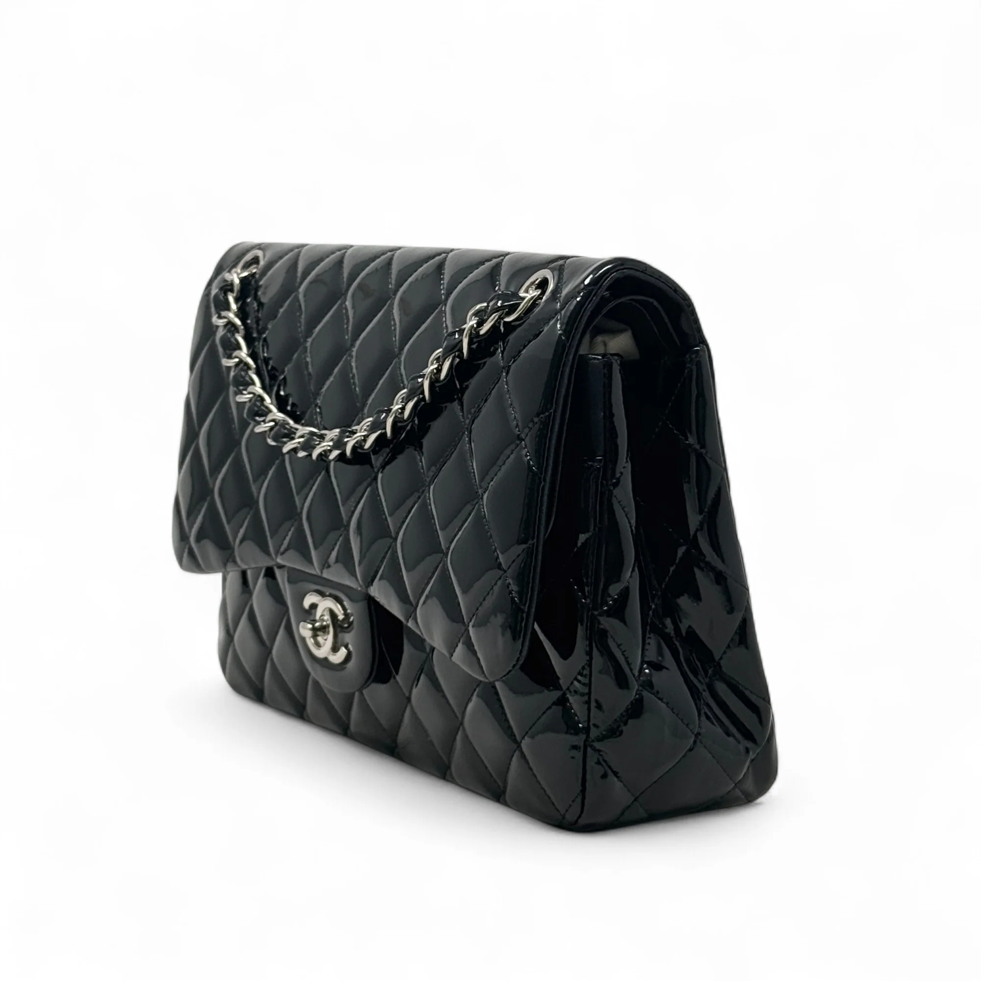 Chanel Black Patent Classic Jumbo Flap - Image 2
