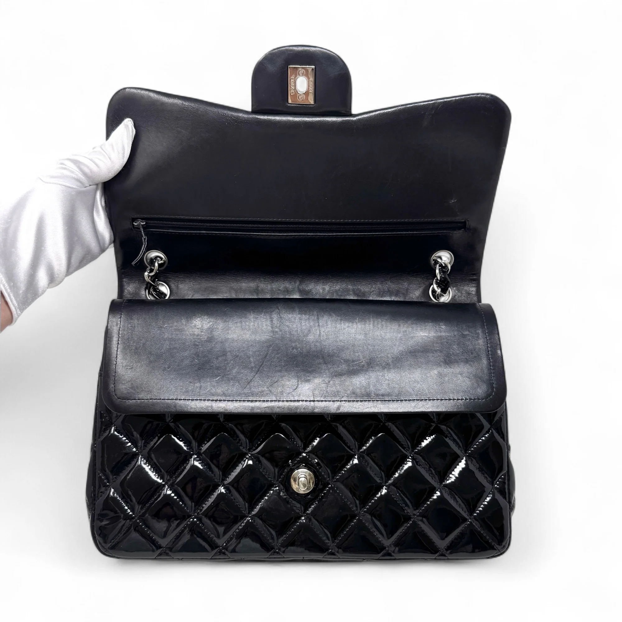 Chanel Black Patent Classic Jumbo Flap - Image 6