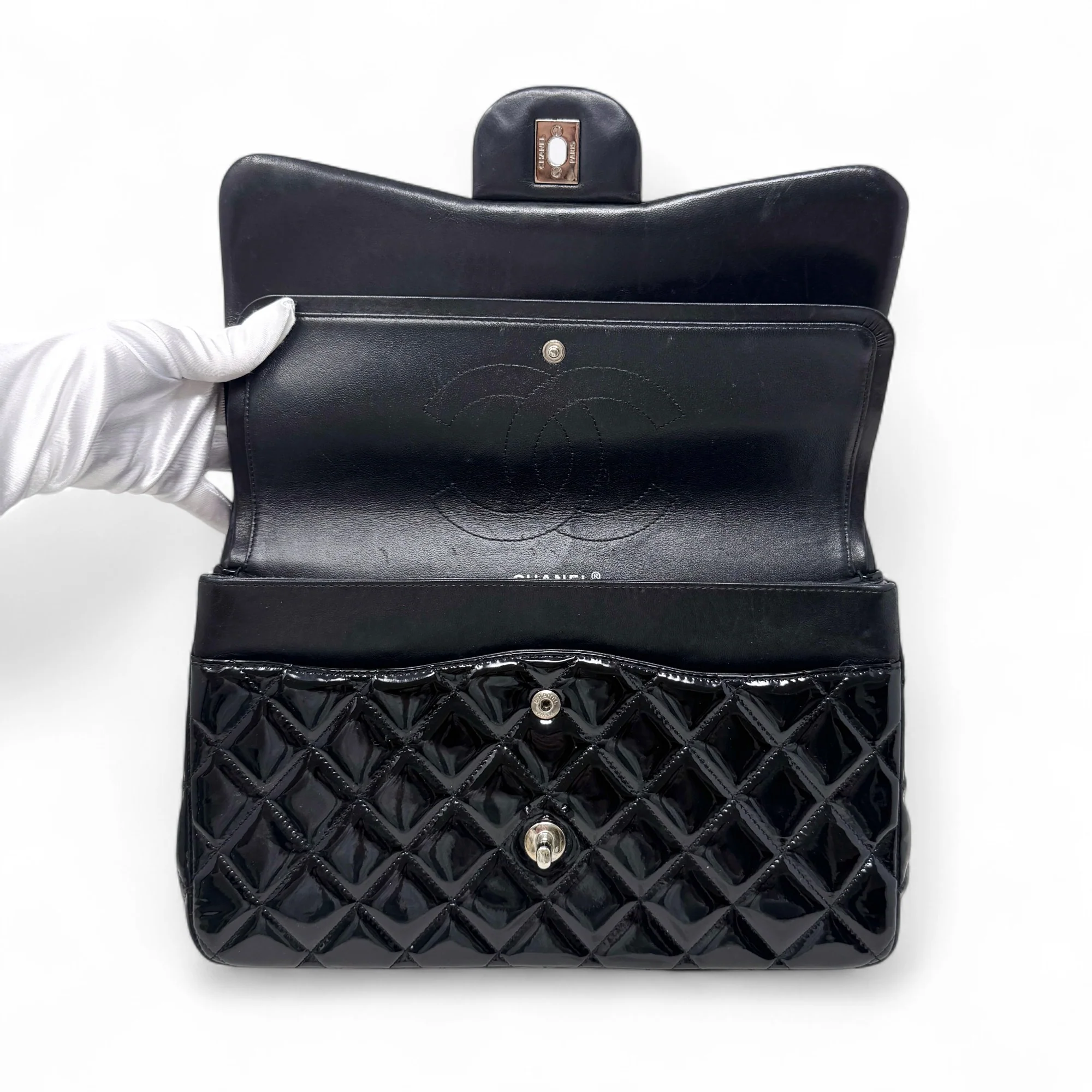 Chanel Black Patent Classic Jumbo Flap - Image 7