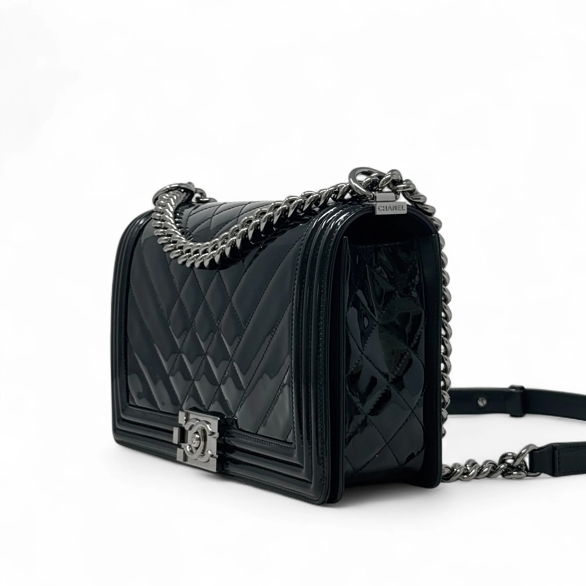 Chanel Black Patent Medium Boy Bag - Image 2