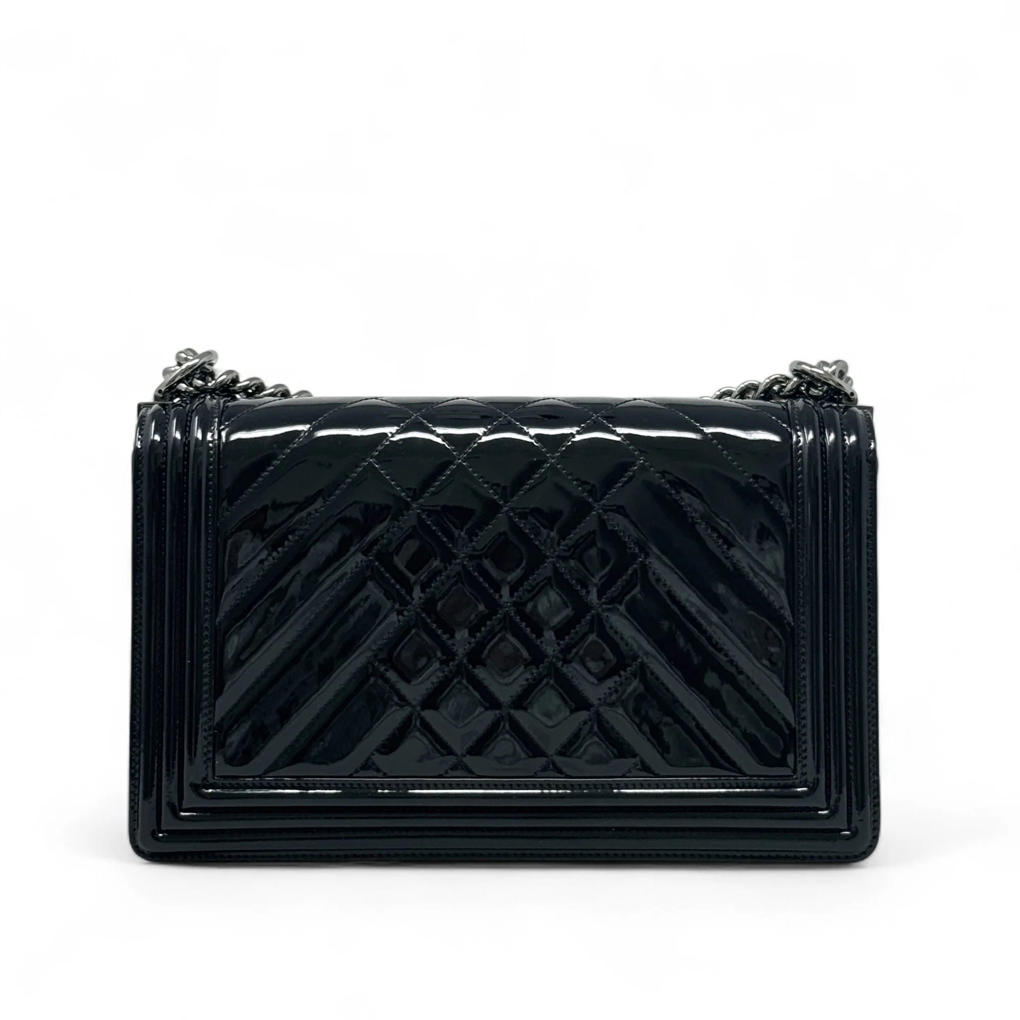 Chanel Black Patent Medium Boy Bag - Image 3