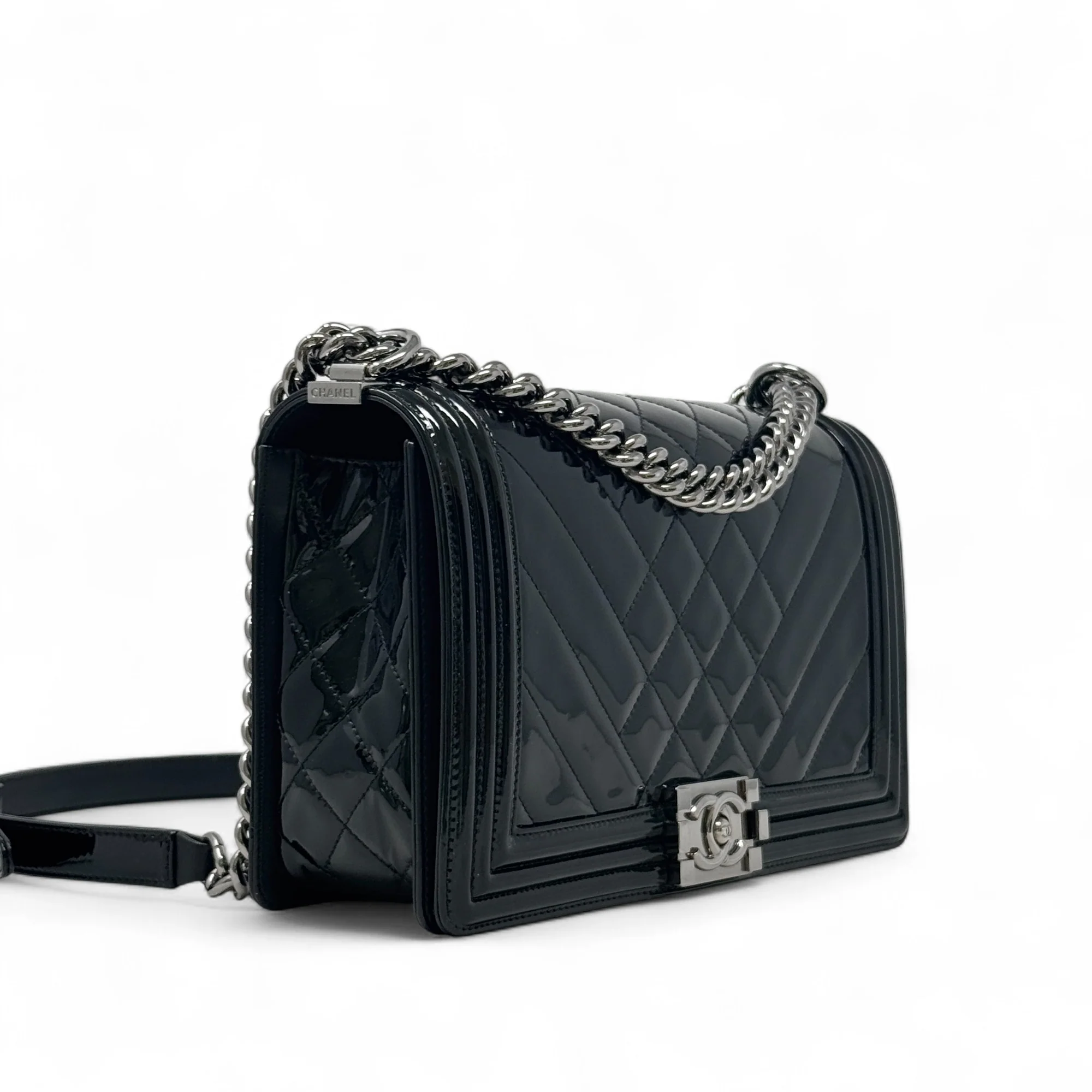 Chanel Black Patent Medium Boy Bag - Image 4