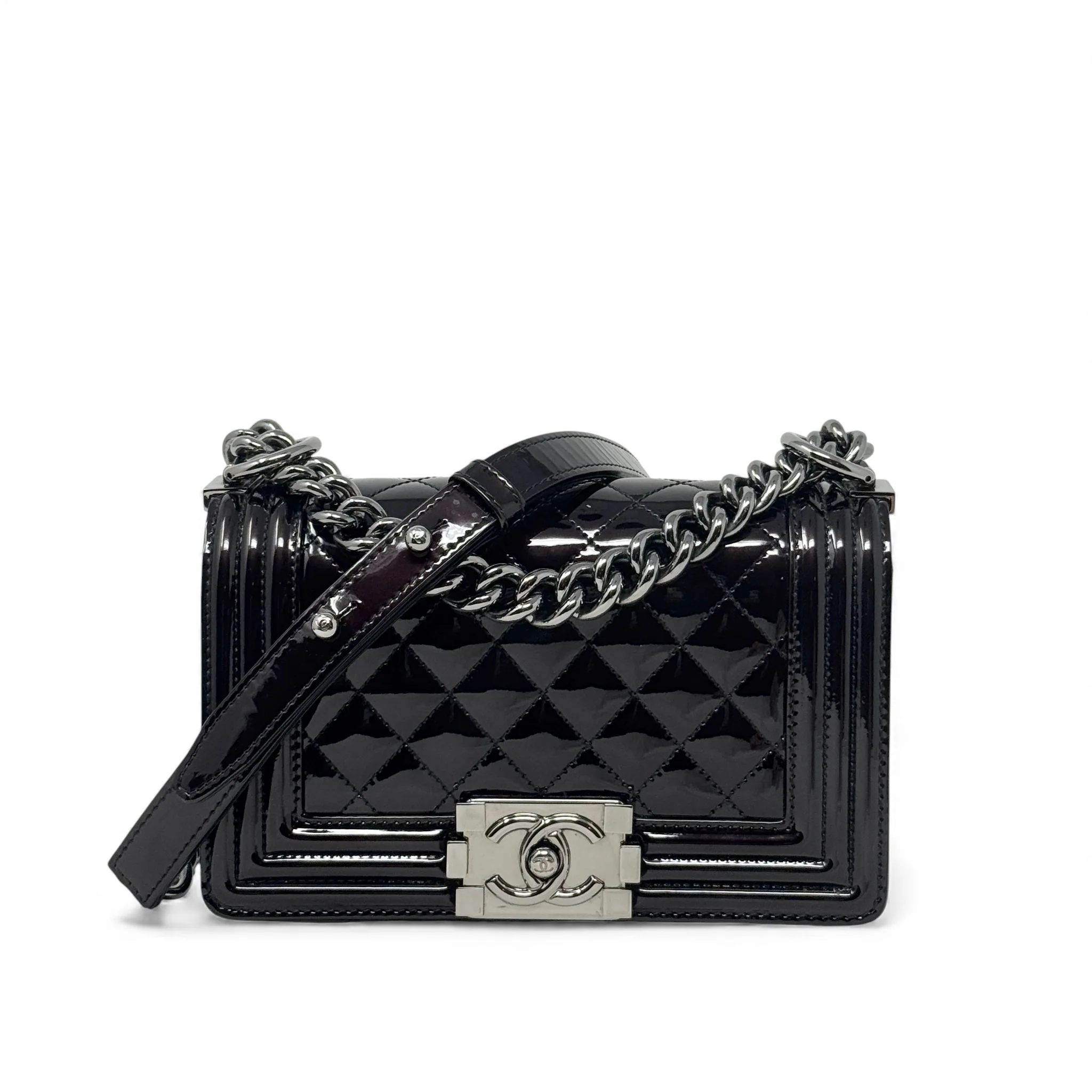 Chanel Black Patent Small Boy Bag