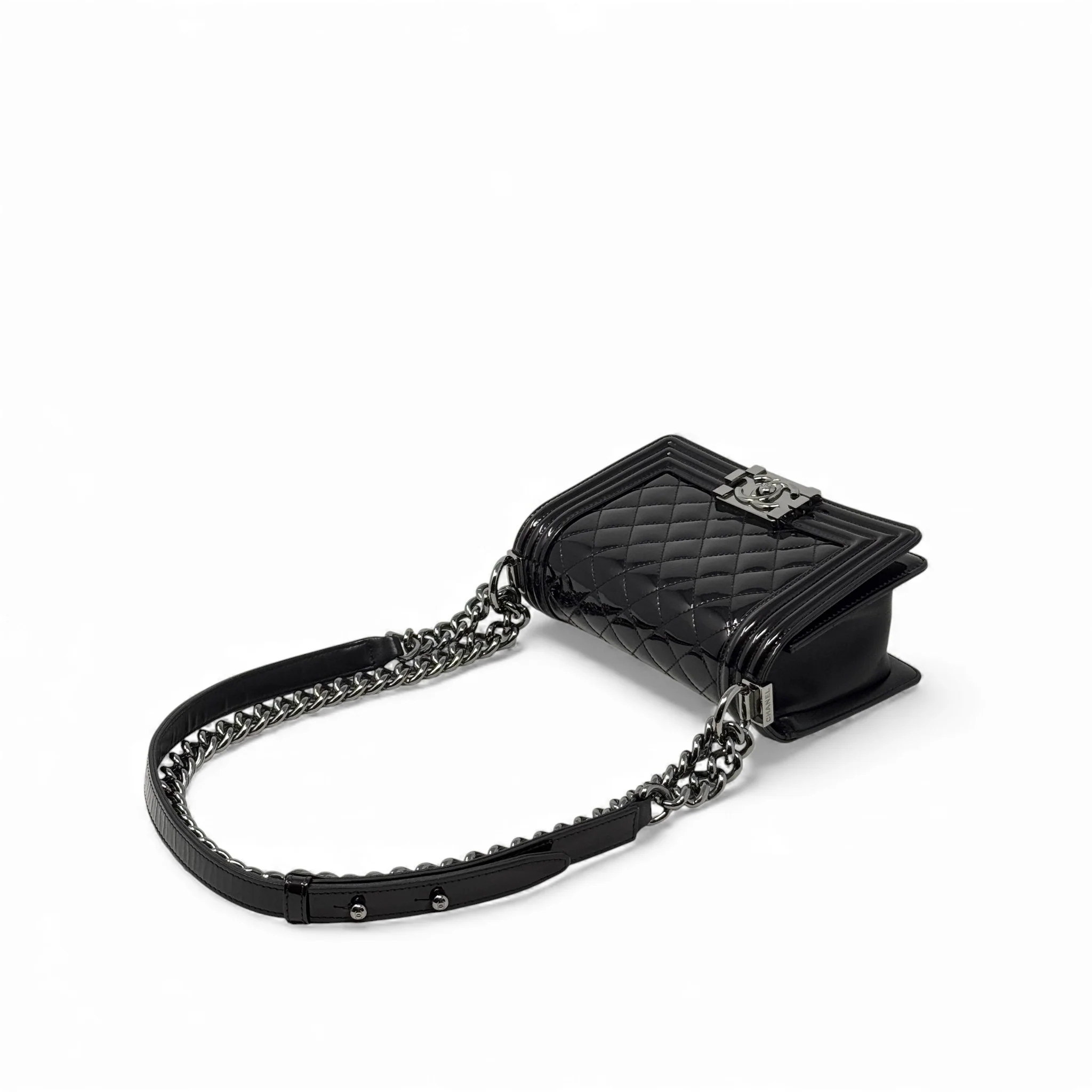 Chanel Black Patent Small Boy Bag - Image 16