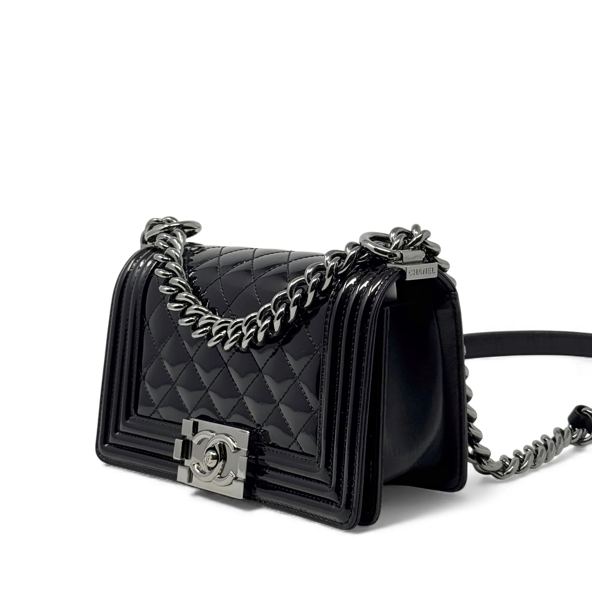 Chanel Black Patent Small Boy Bag - Image 2