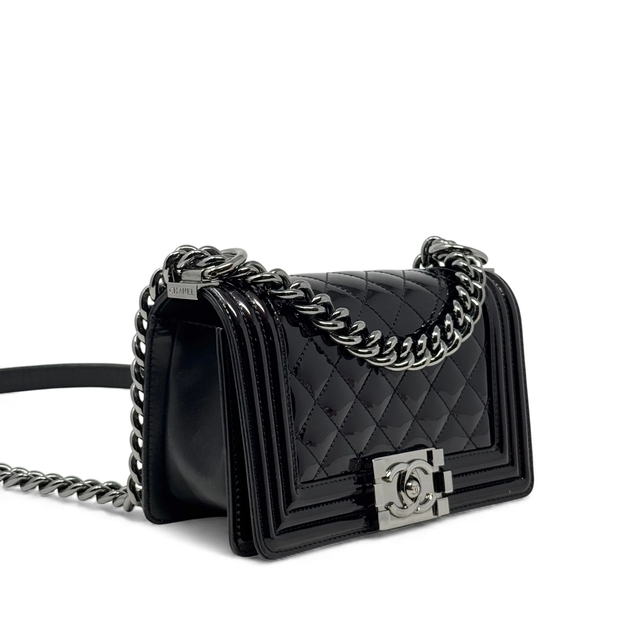 Chanel Black Patent Small Boy Bag - Image 4