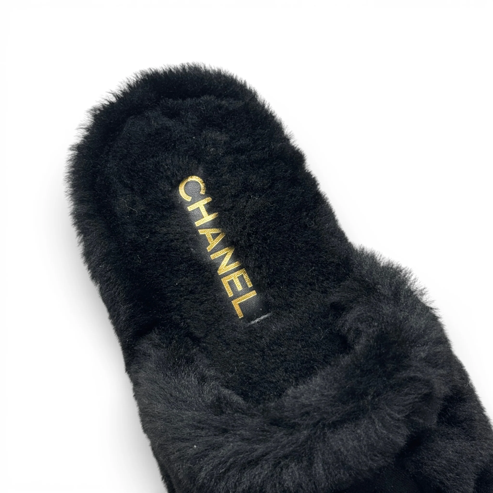 Chanel Black Shearling Flat Mules 37 With Pouch - Image 9