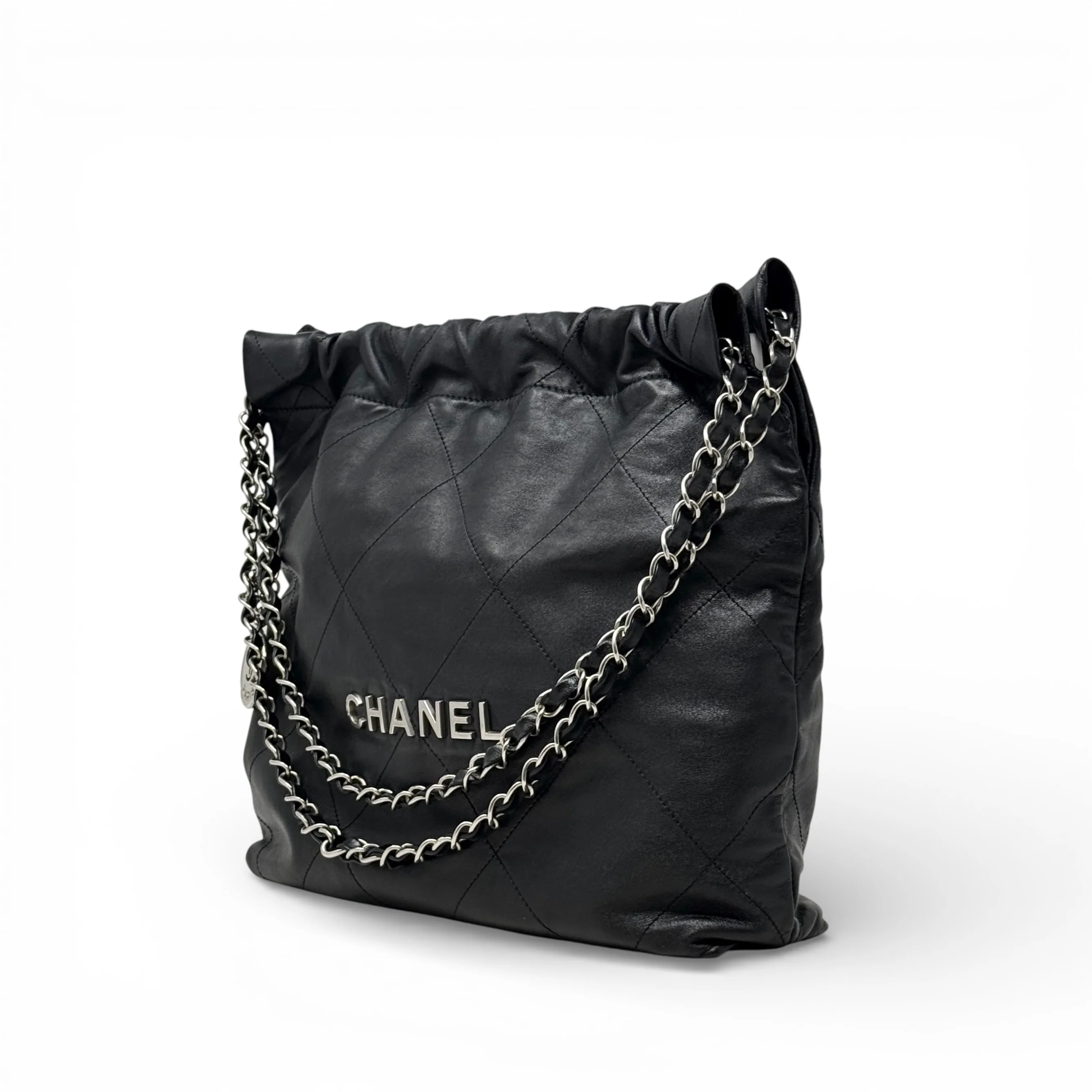 Chanel Black Small 22 Hobo With Pouch - Image 2