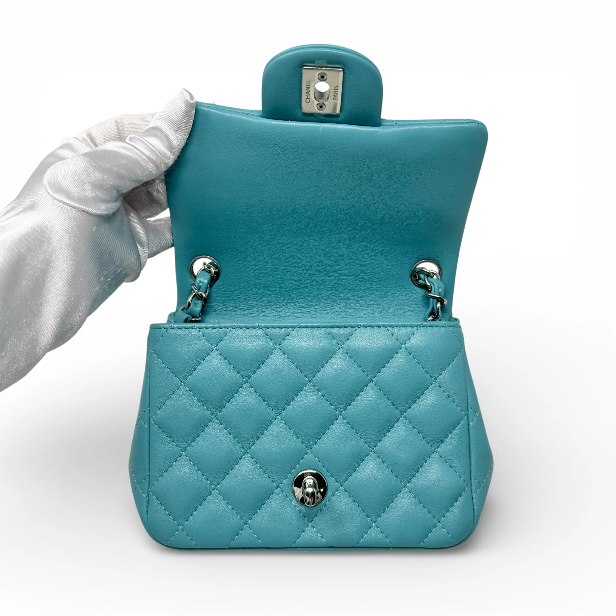 Chanel Blue Lambskin Mini Square Flap - Image 11